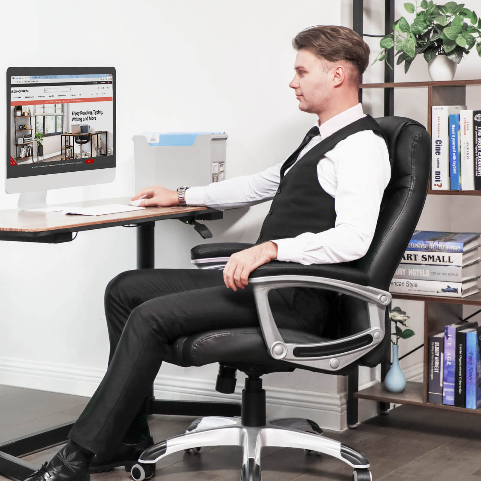 Ergonomic Office Chair - PU - Black - Height Adjustable