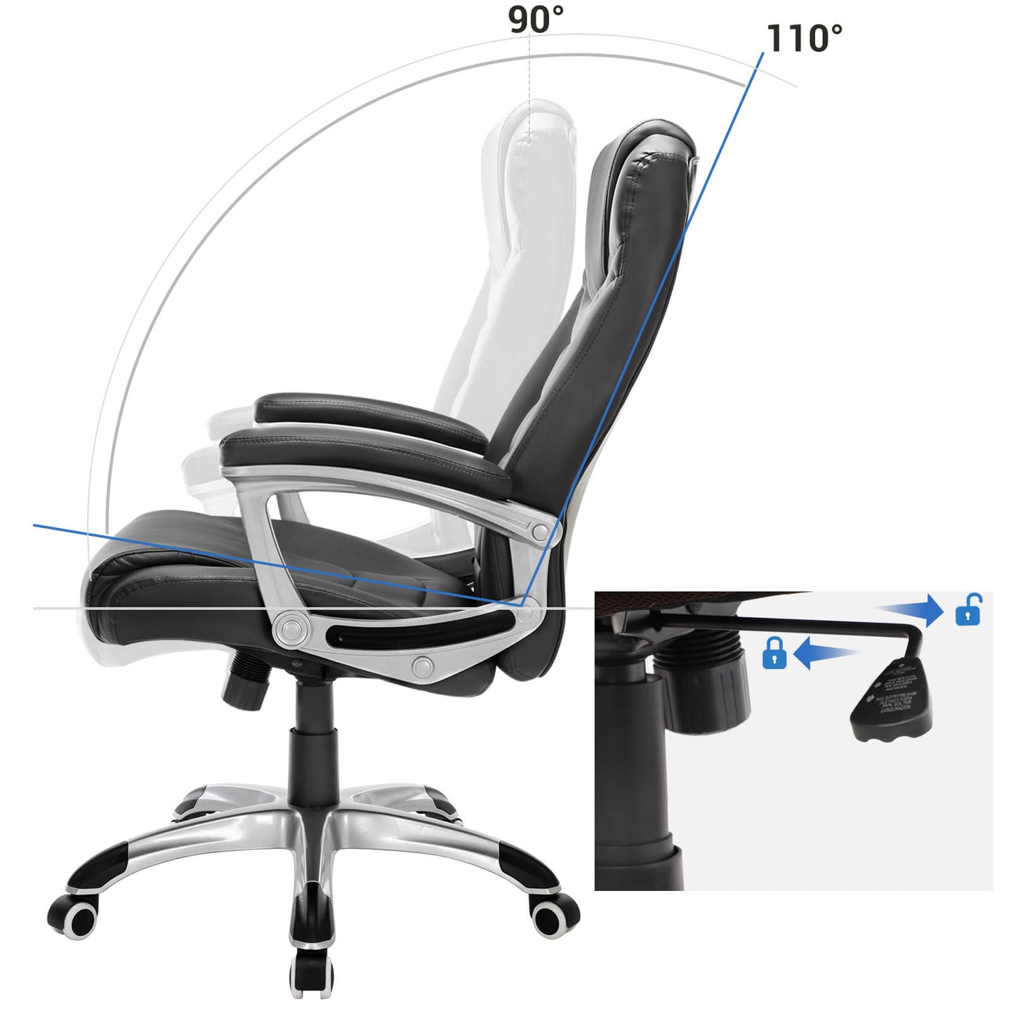 Ergonomic Office Chair - PU - Black - Height Adjustable