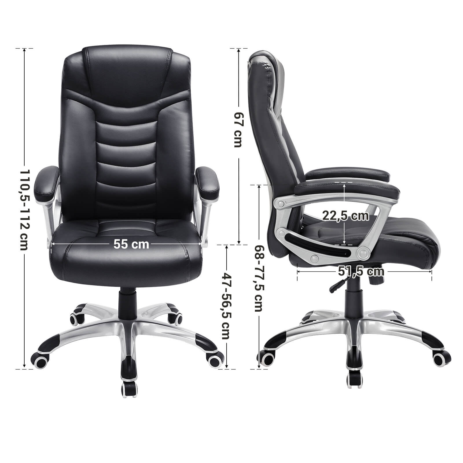 Ergonomic Office Chair - PU - Black - Height Adjustable