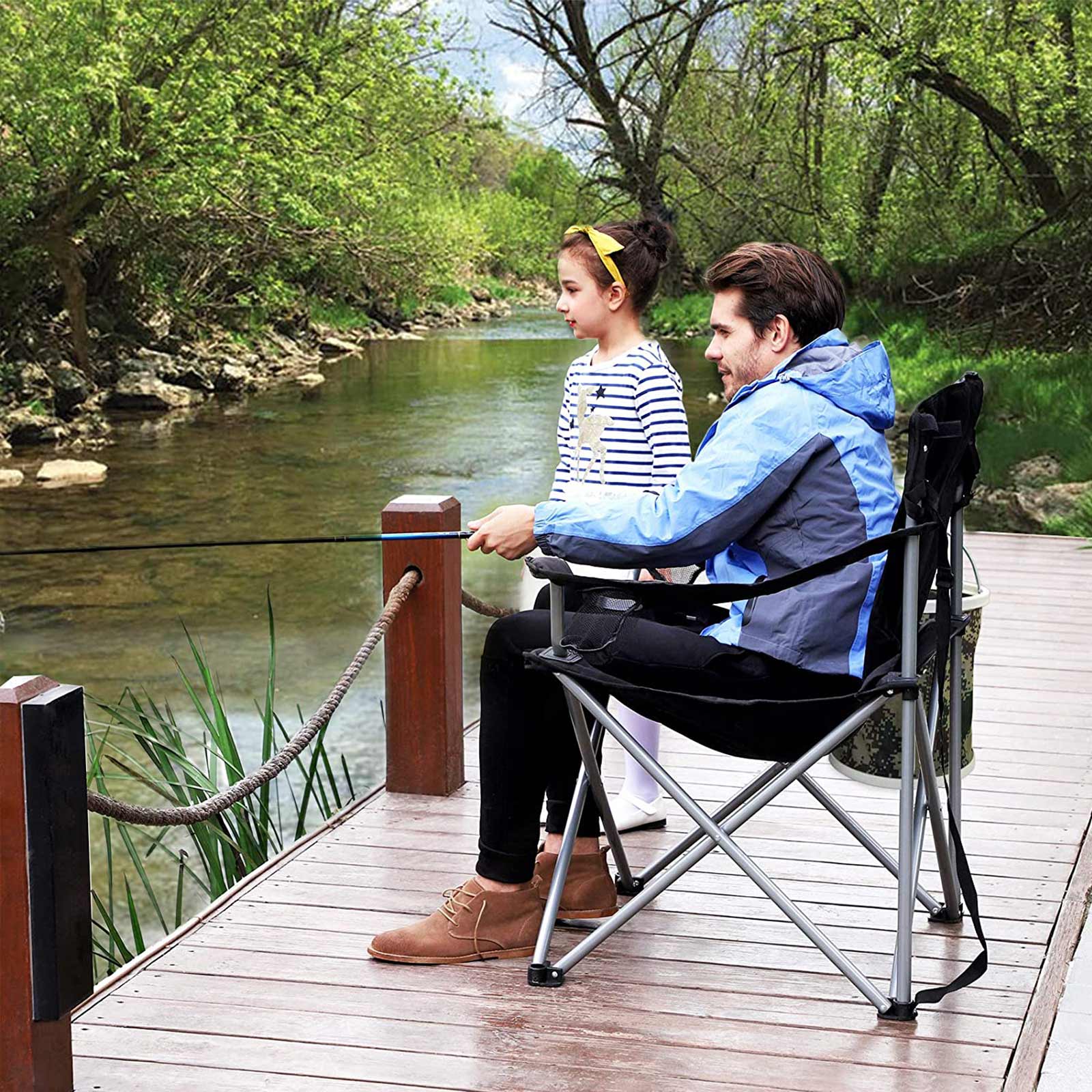 Padded Seat Camping Chair - Powder - Black