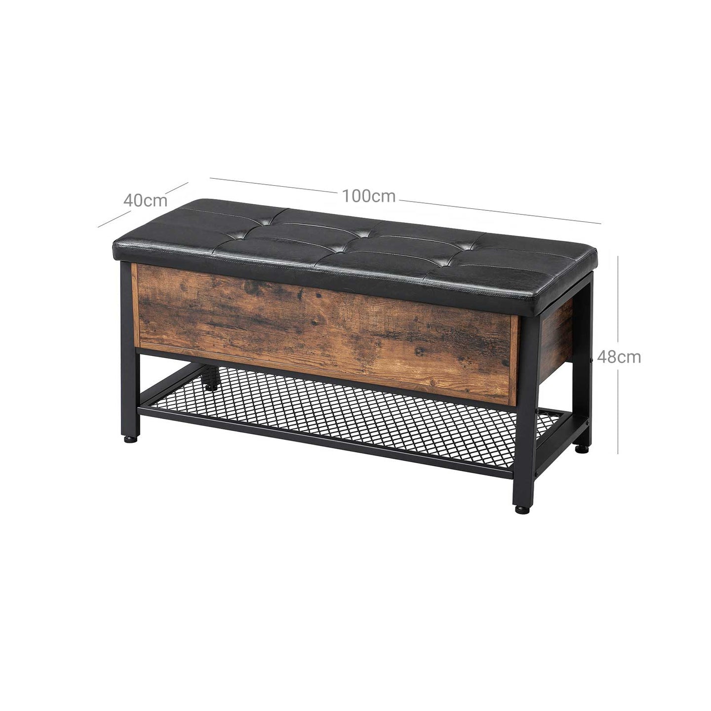 Padded Seat Storage Bench - Iron Frame - Multifunctional Shoe Shelf