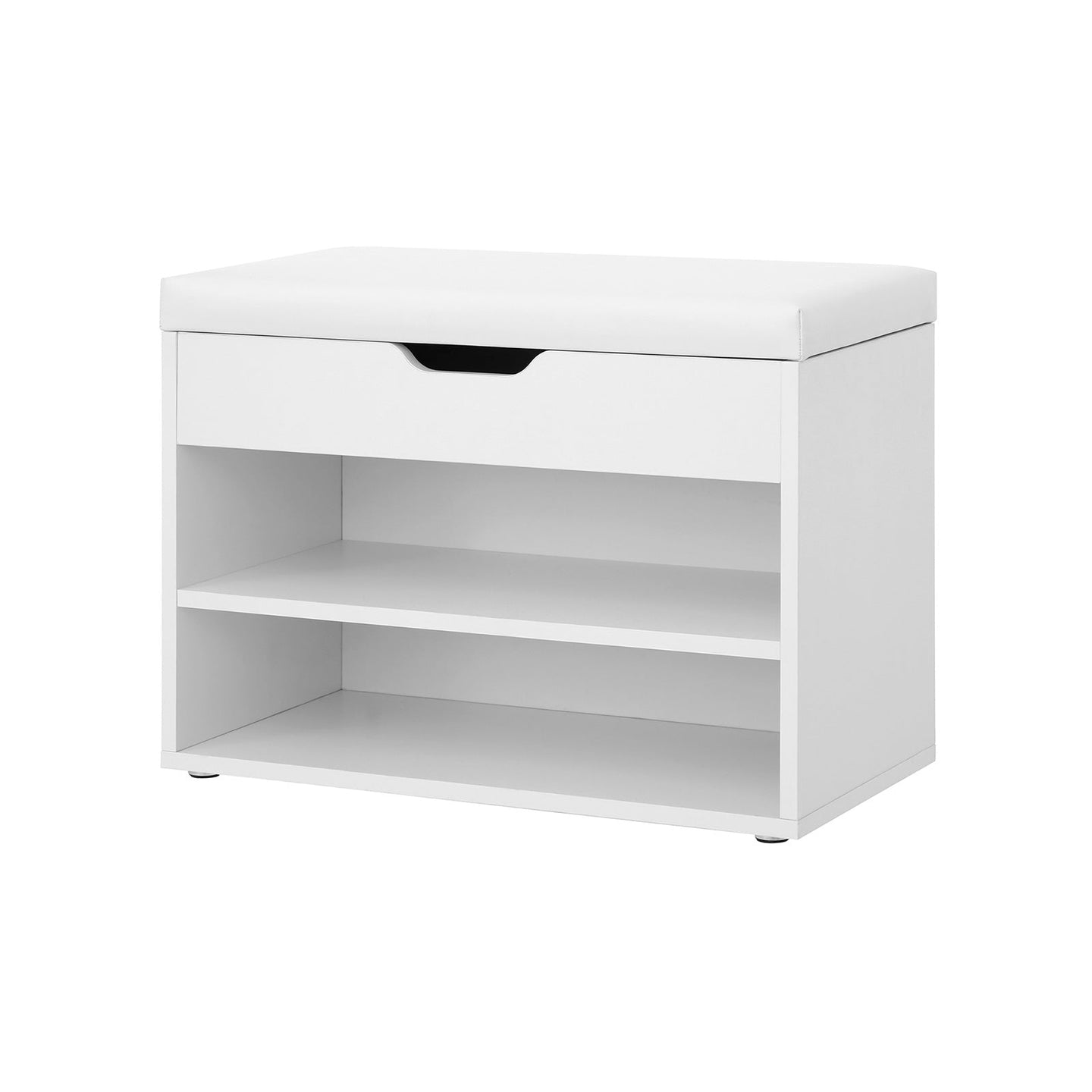 Shoe Storage Bench - Engineered Wood - White - Padded Folding Seat with 2 Shelves