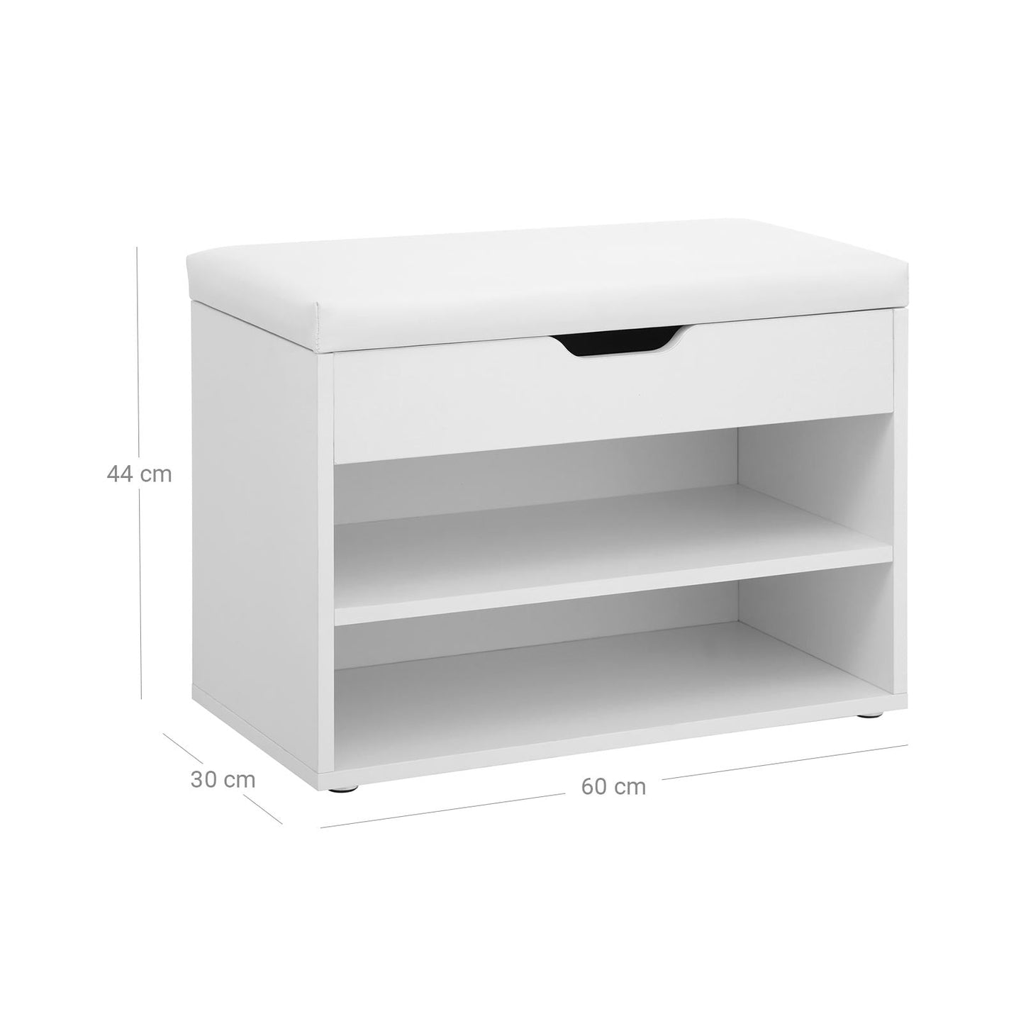 Shoe Storage Bench - Engineered Wood - White - Padded Folding Seat with 2 Shelves