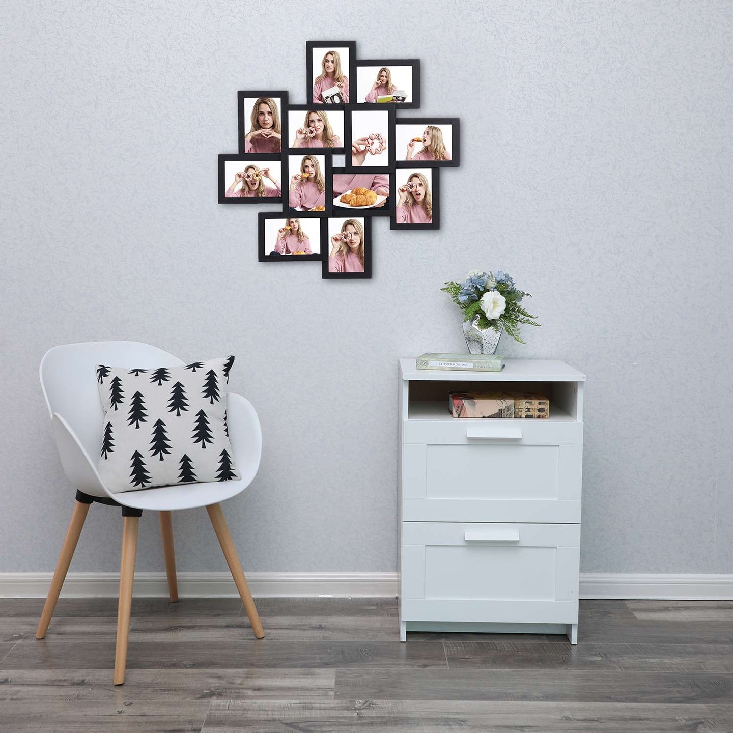 Picture Frame Collage - Wood - White - Wall Mounted for 12 Photos (4" x 6")