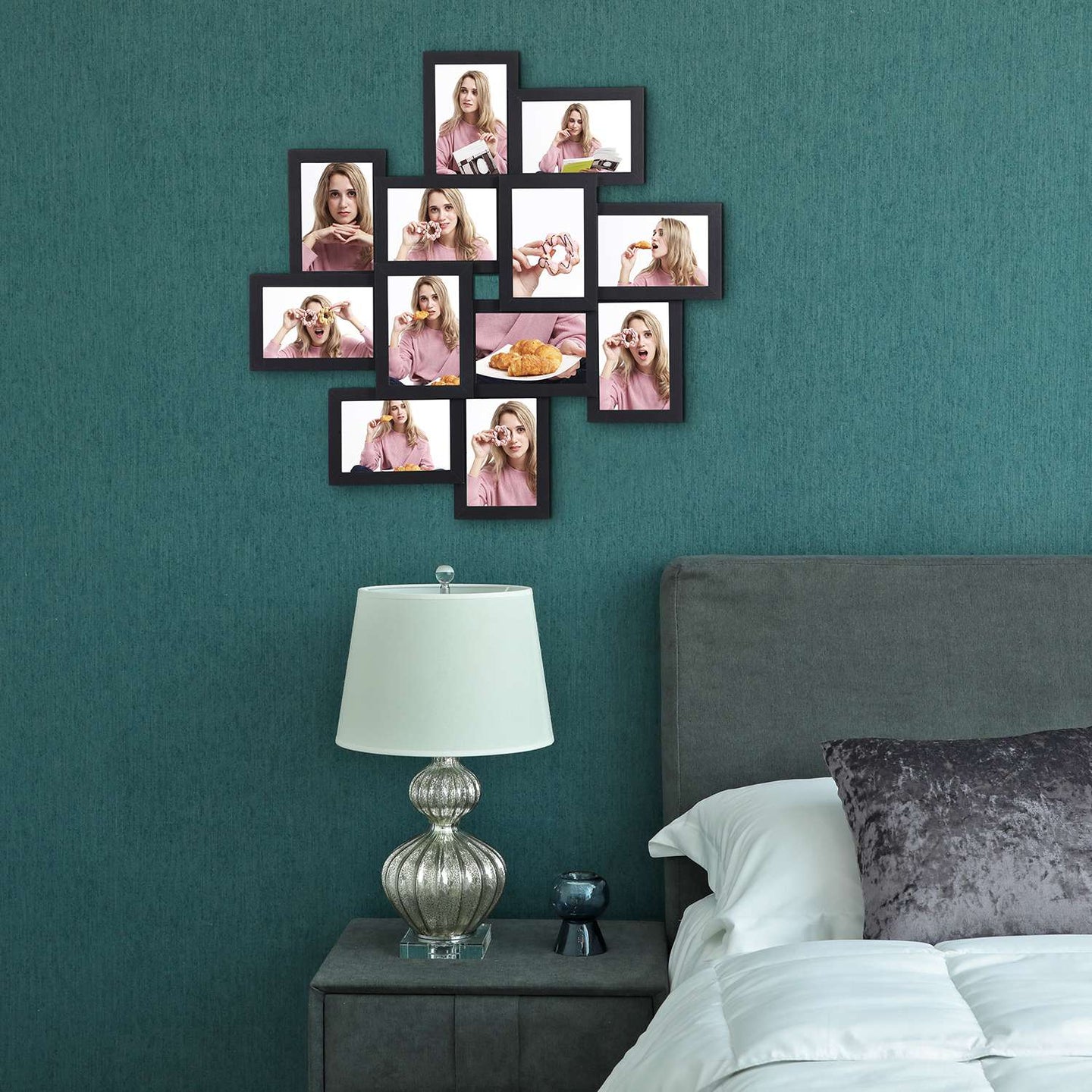 Picture Frame Collage - Wood - White - Wall Mounted for 12 Photos (4" x 6")