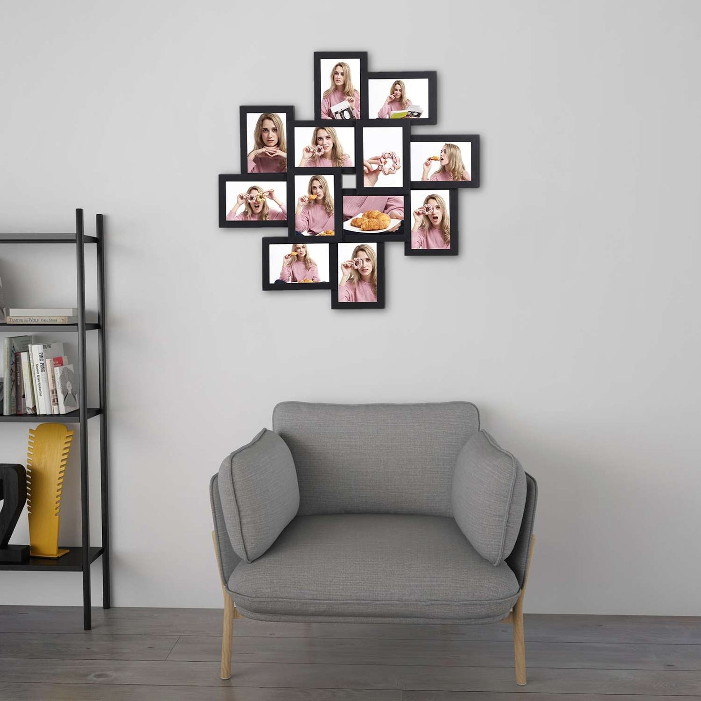 Picture Frame Collage - Wood - White - Wall Mounted for 12 Photos (4" x 6")