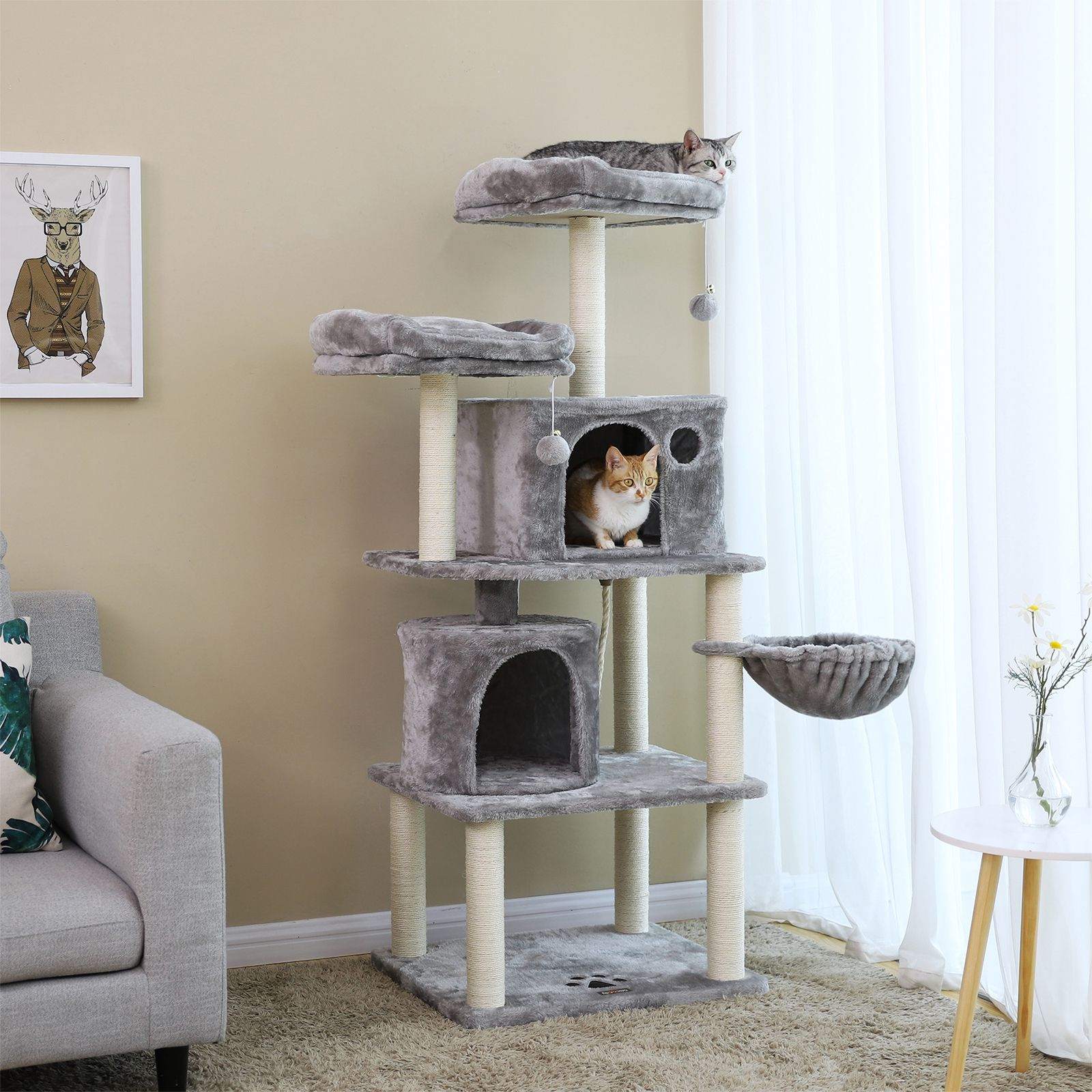Cat Tree - Smoky Grey - Plush and Sisal