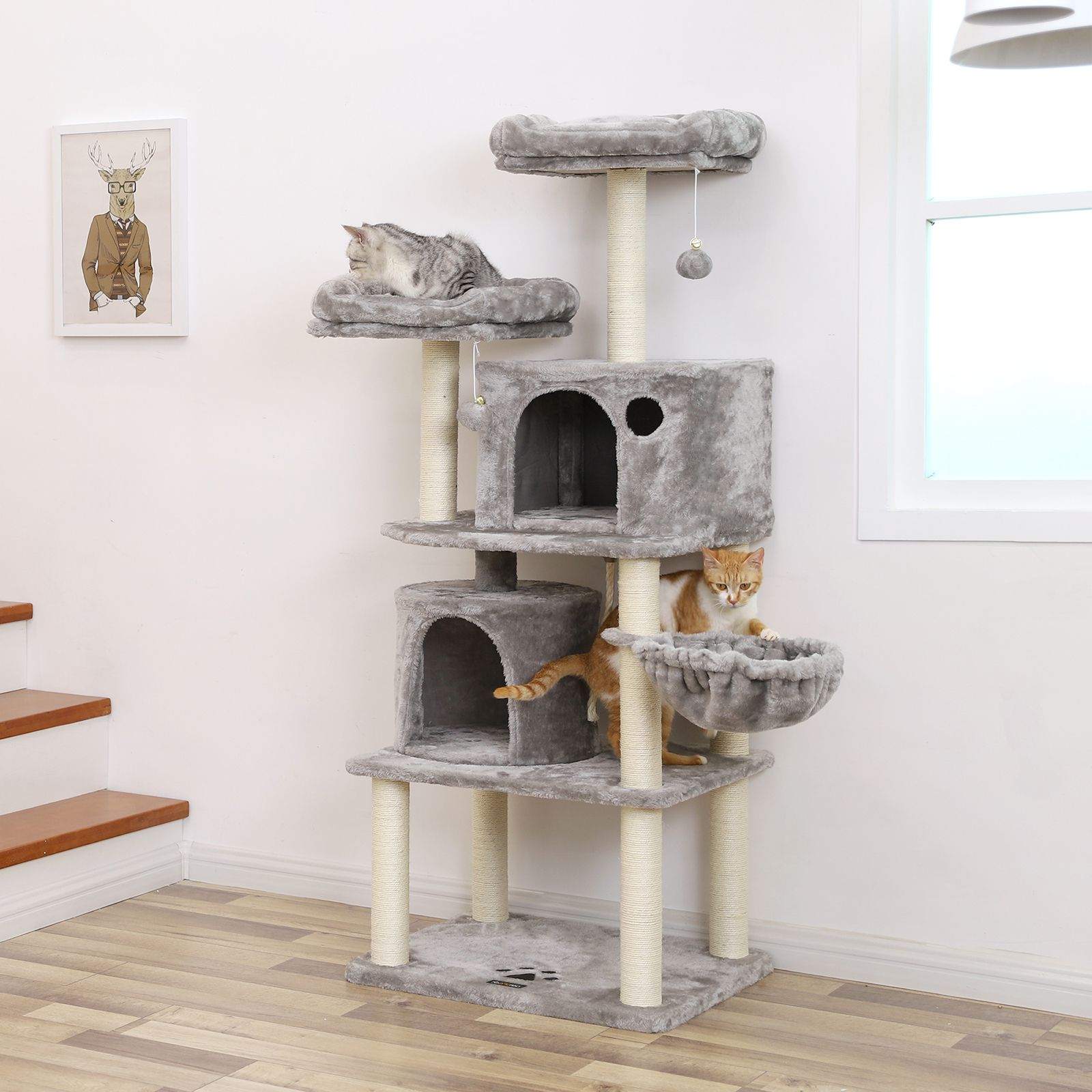 Cat Tree - Smoky Grey - Plush and Sisal