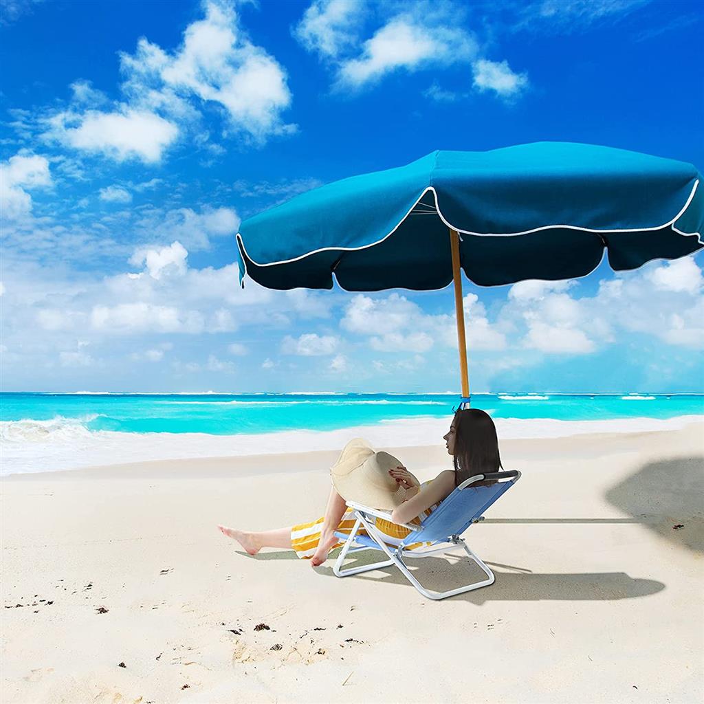 Portable Beach Chair - Fabric - Blue - 4-Position Reclining Backrest