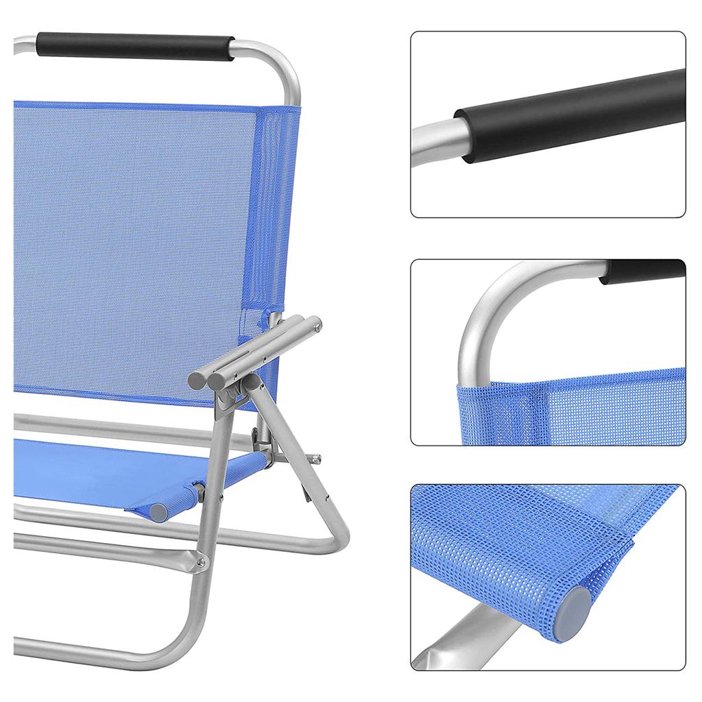 Portable Beach Chair - Fabric - Blue - 4-Position Reclining Backrest