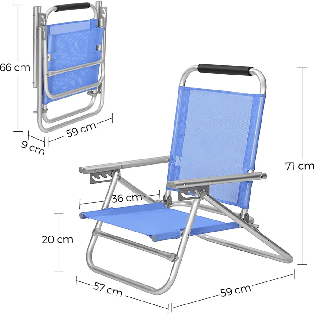 Portable Beach Chair - Fabric - Blue - 4-Position Reclining Backrest