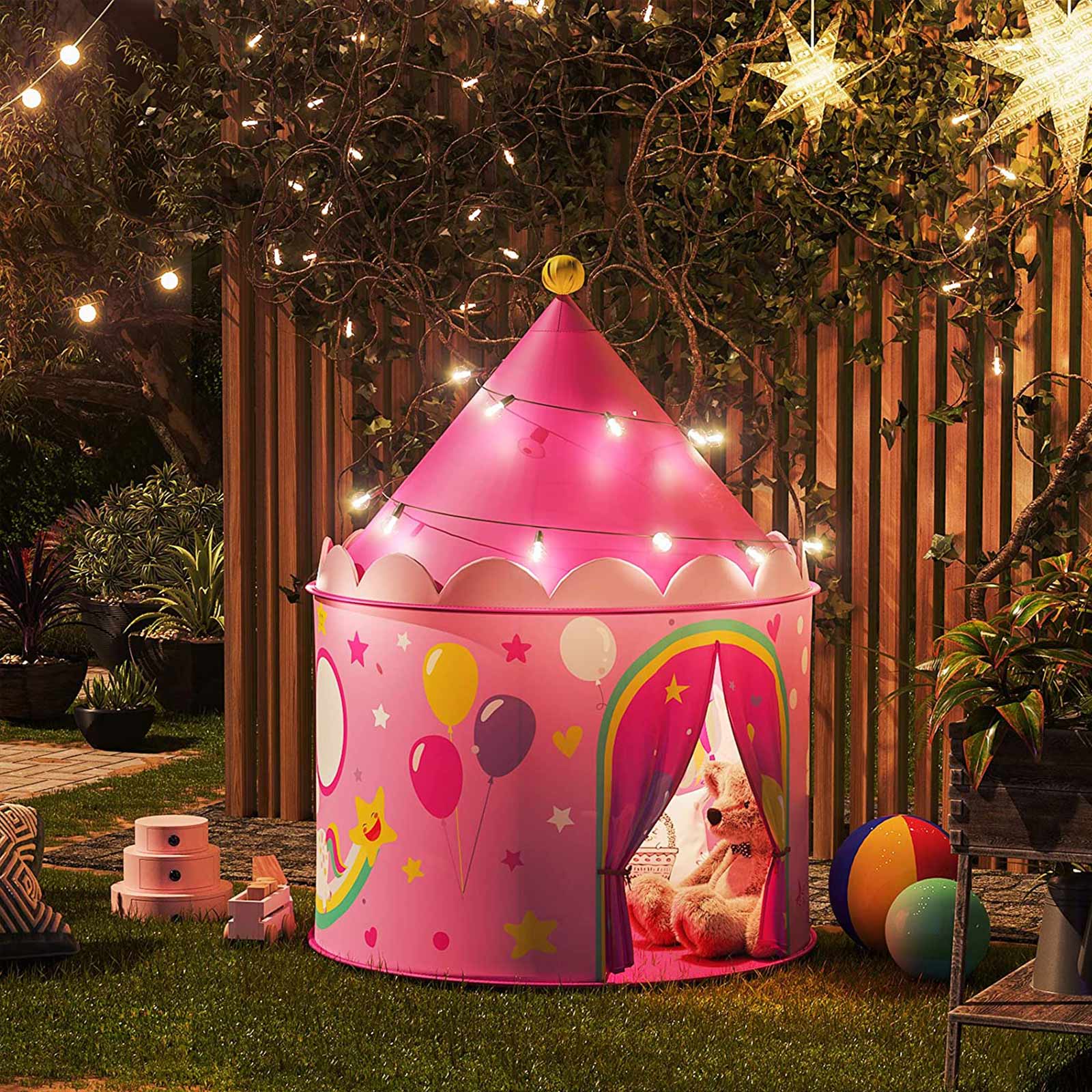 Playhouse Tent - Fabric - Pink and Yellow - Portable Pop Up Design for Indoor and Outdoor Use