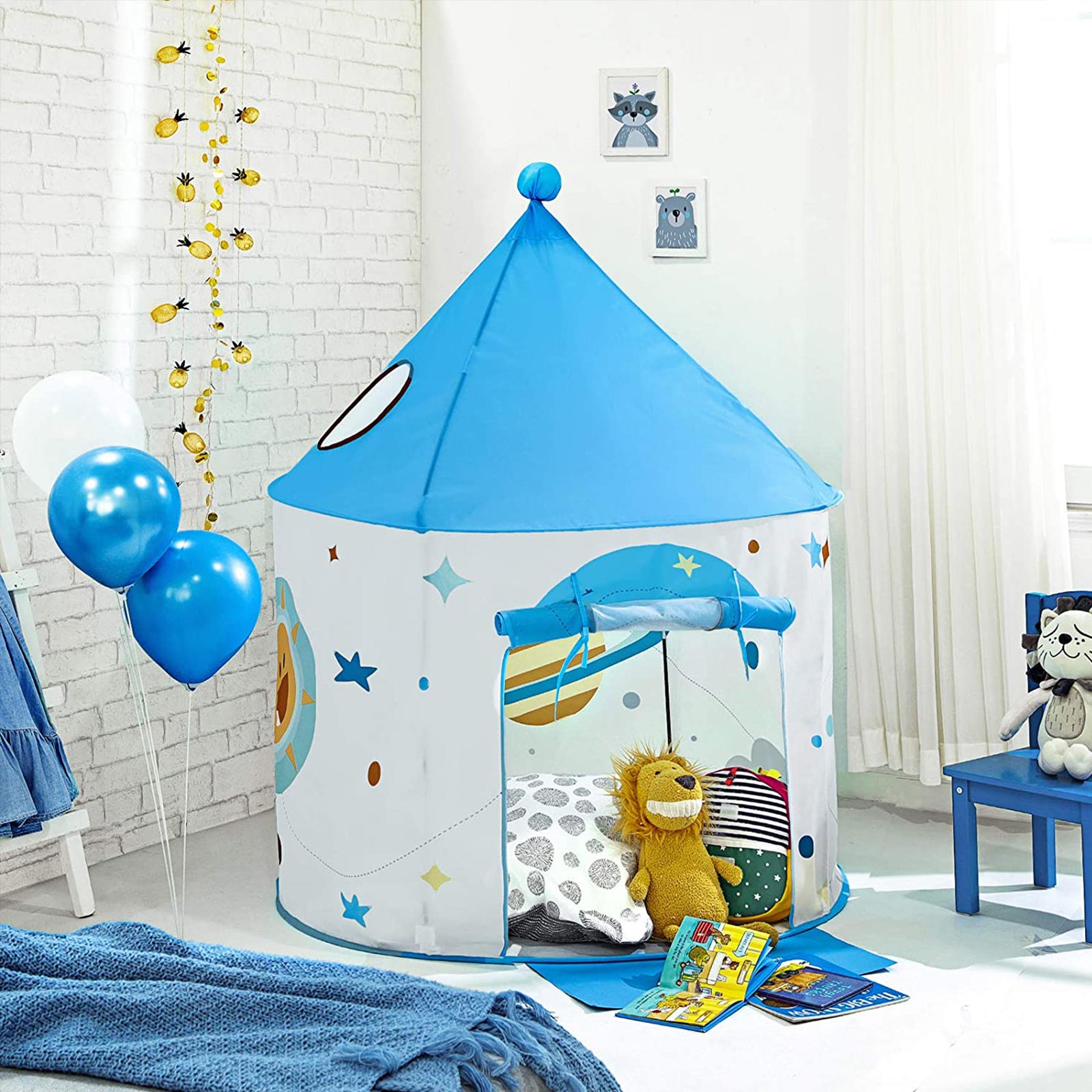 Portable Play Teepee - Fabric - White and Blue - Indoor and Outdoor Use