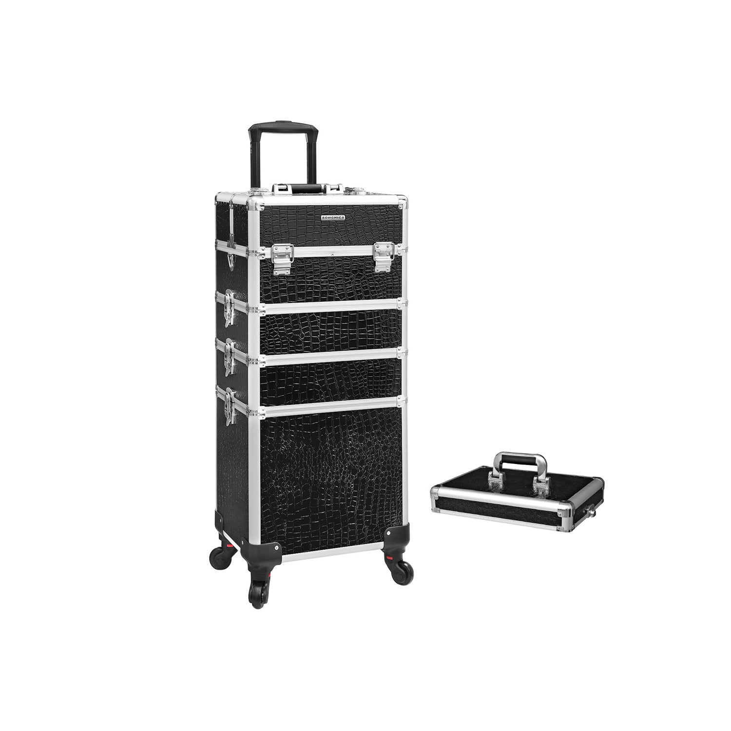 Professional Makeup Case - ABS - Black - 4-in-1 Design with Lockable Storage and Castors