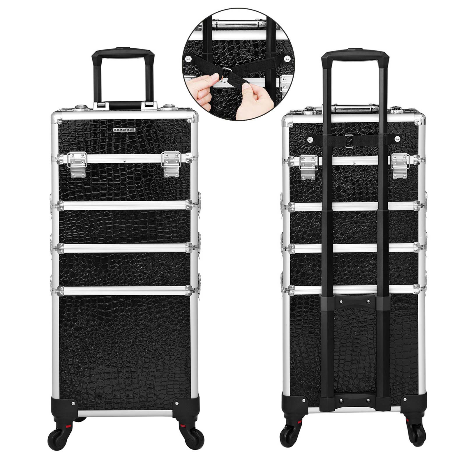 Professional Makeup Case - ABS - Black - 4-in-1 Design with Lockable Storage and Castors
