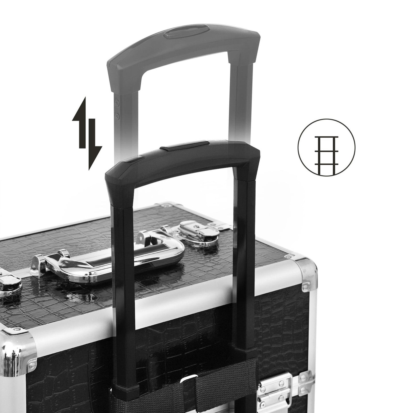 Professional Makeup Case - ABS - Black - 4-in-1 Design with Lockable Storage and Castors