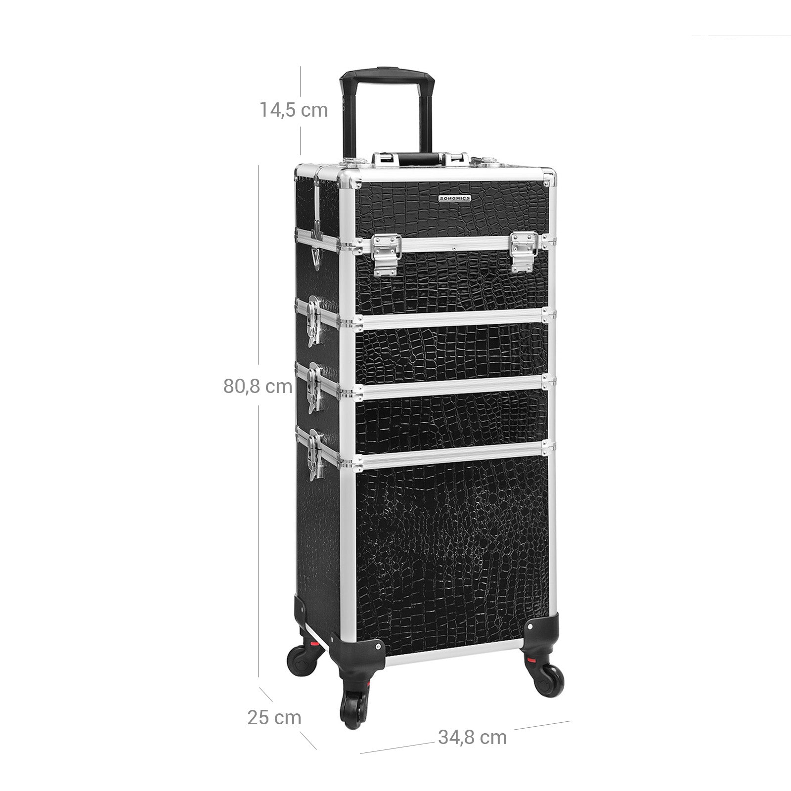 Professional Makeup Case - ABS - Black - 4-in-1 Design with Lockable Storage and Castors