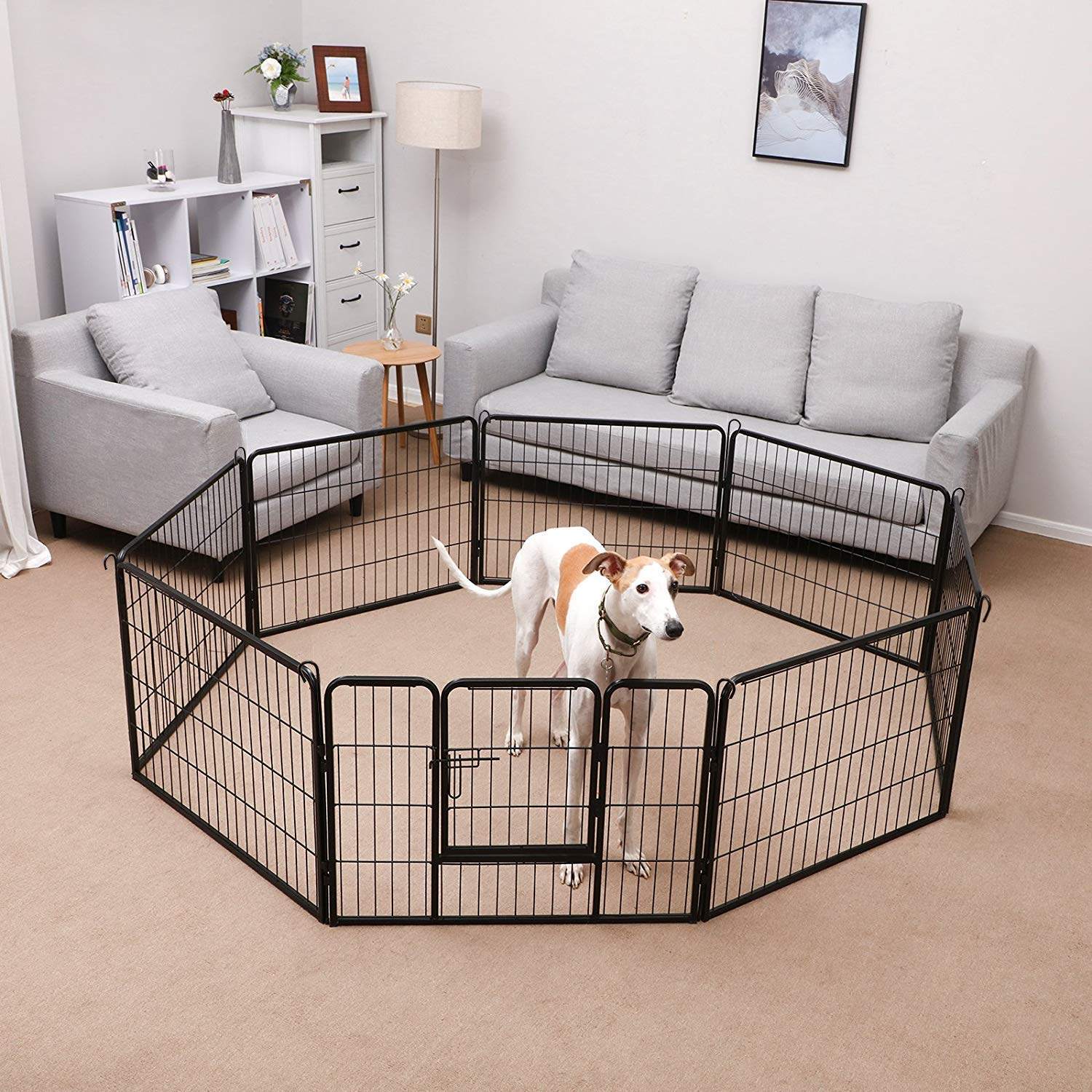 Heavy Duty Puppy Playpen - 8 Panels, 80 x 60 cm - Metal - Black
