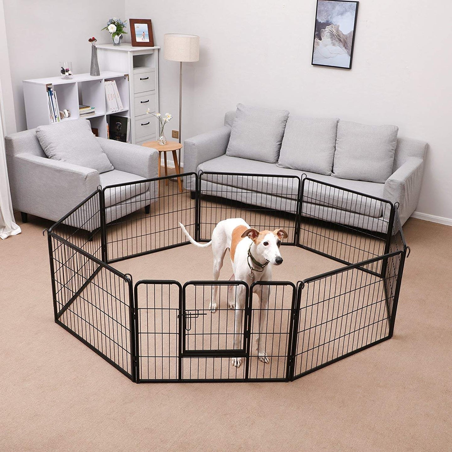 Heavy Duty Puppy Playpen - 8 Panels, 80 x 60 cm - Metal - Black