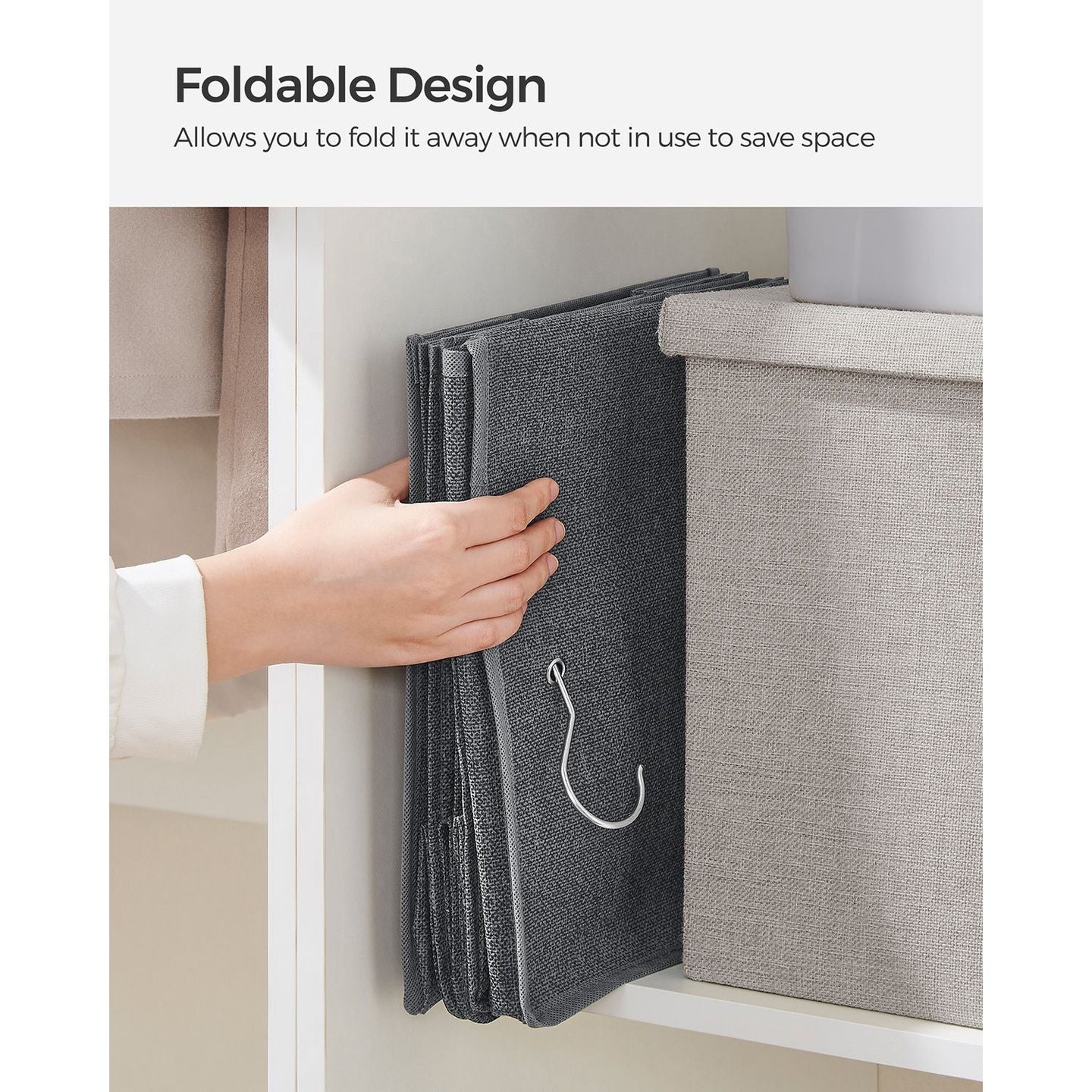 Set of 2 Hanging Wardrobe Storage Organisers - 6 Shelves with Clips - Fabric - Grey