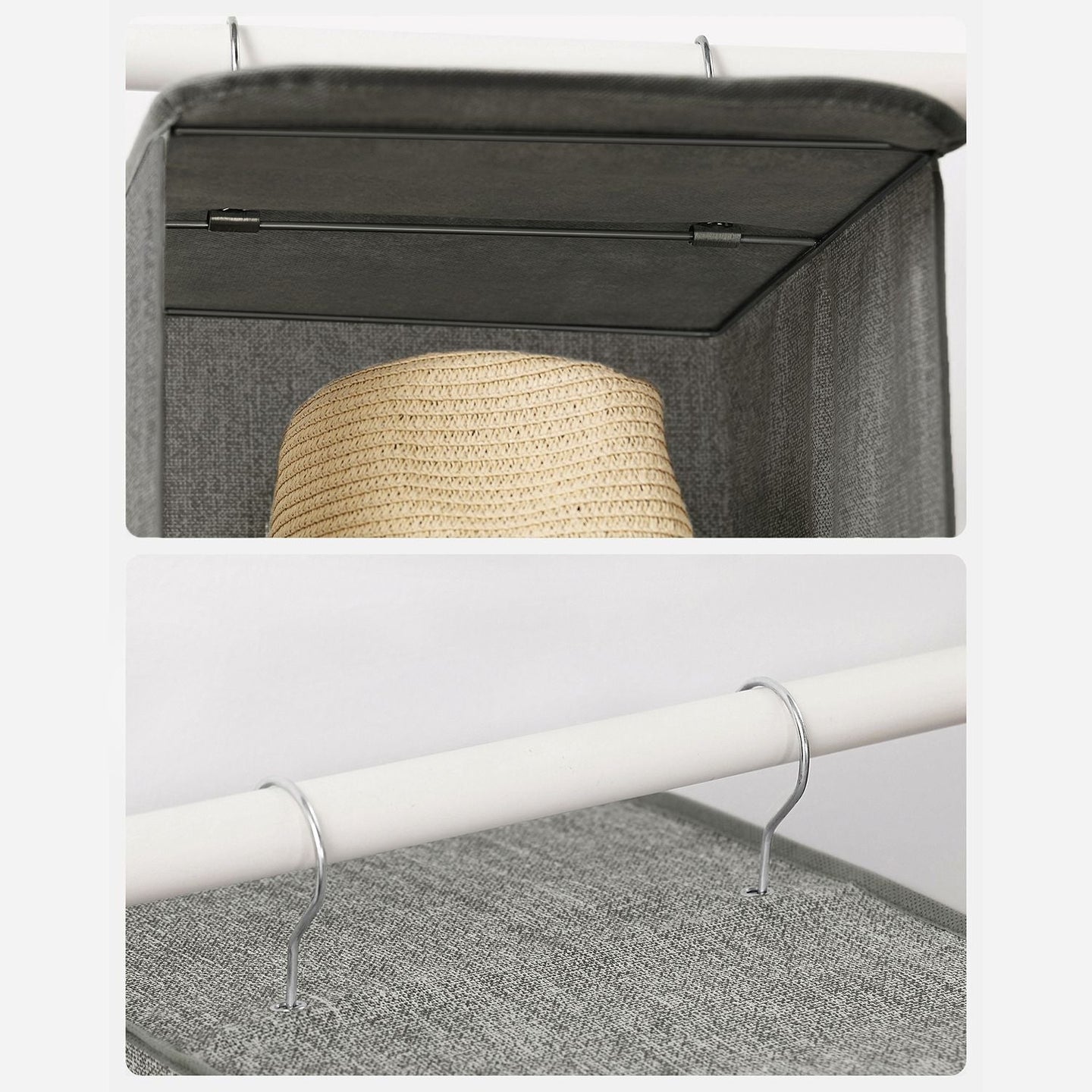 Hanging Storage Shelves - Fabric - Grey - 6-Tier Wardrobe Closet Organizer with Clips