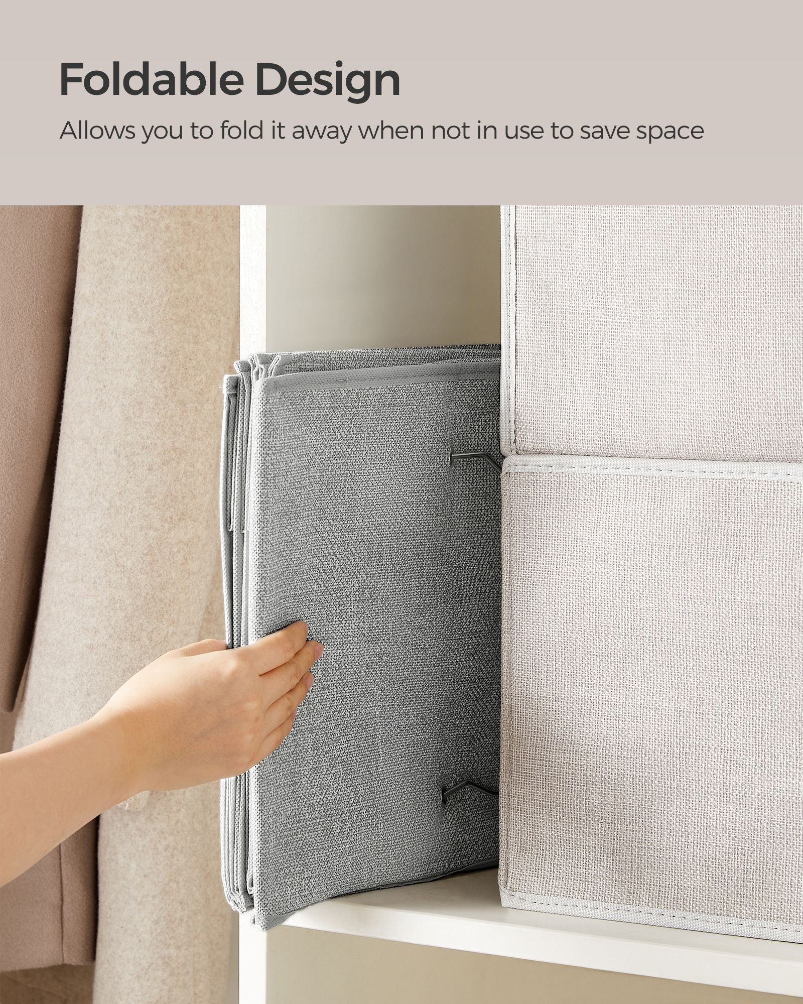 Hanging Wardrobe Storage Organisers - Fabric - Light Grey - Set of 2 with 6 Shelves and Clips