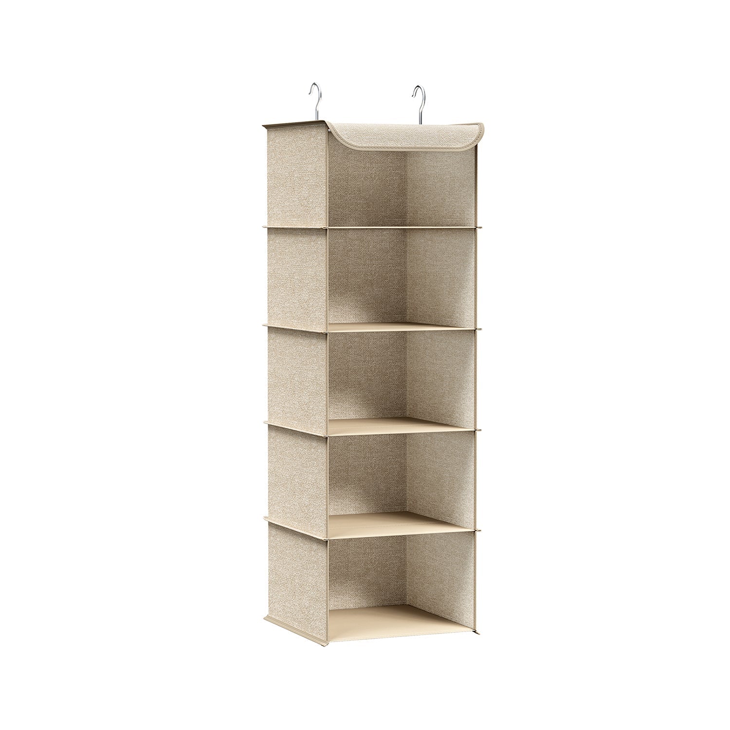 Hanging Wardrobe Storage Organiser - 6 Shelves with Clips - Fabric - Sand Beige