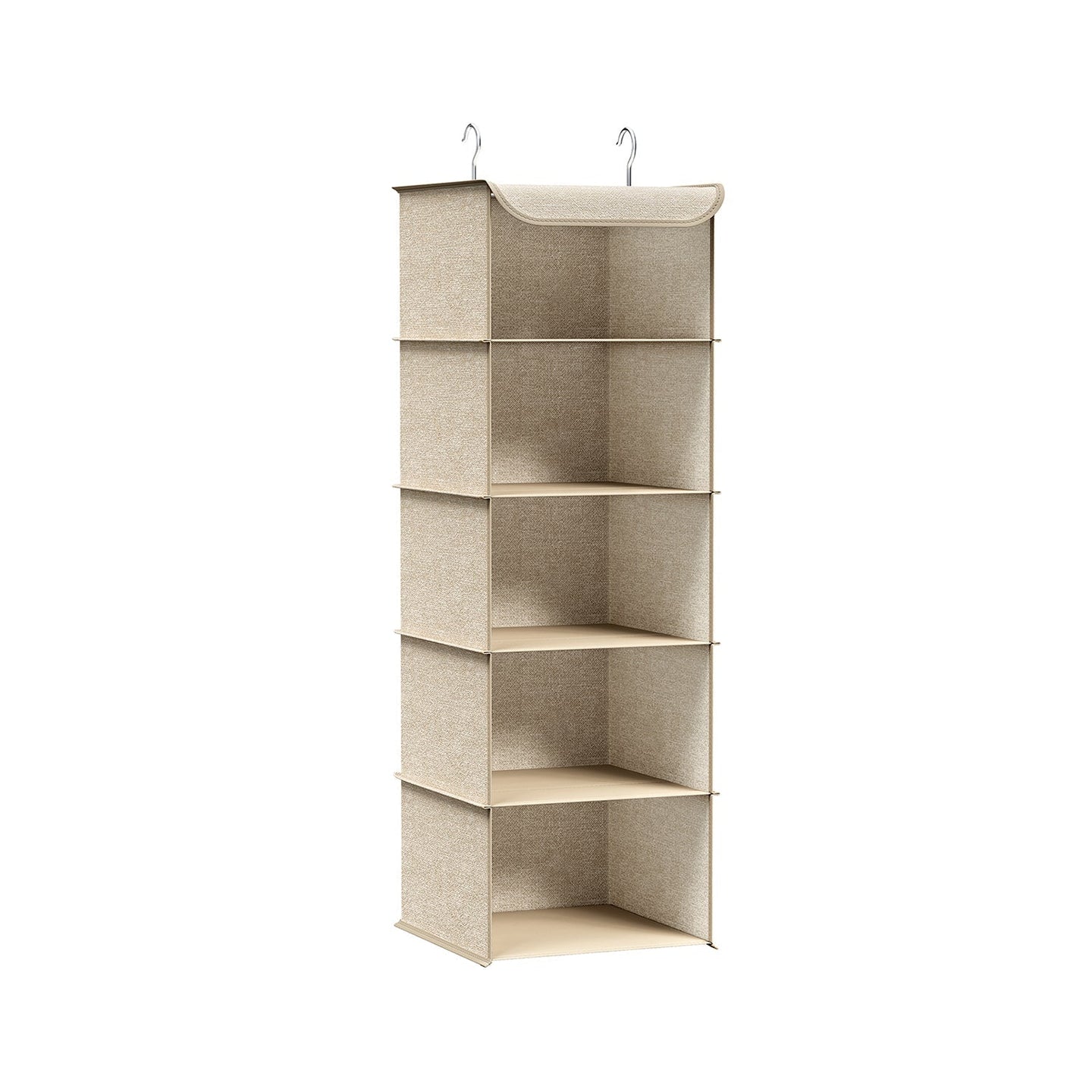 Hanging Wardrobe Storage Organiser - 6 Shelves with Clips - Fabric - Sand Beige