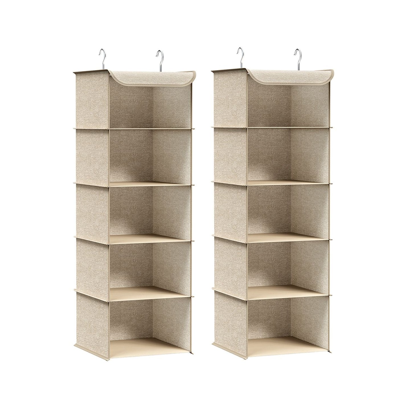 Set of 2 Hanging Wardrobe Storage Organisers - 6 Shelves - Fabric - Sand Beige