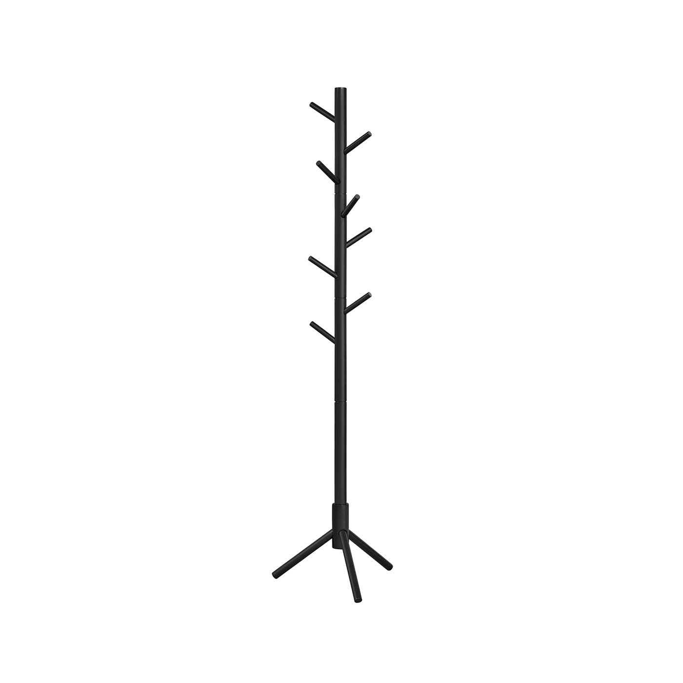 Free Standing Coat Rack - Solid Wood - Black - 8 Hooks for Entryway and Hallway