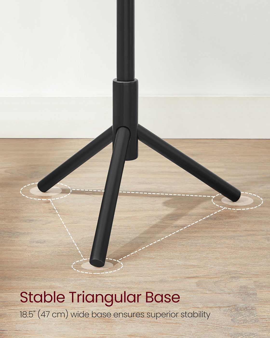 Free Standing Coat Rack - Solid Wood - Black - 8 Hooks for Entryway and Hallway