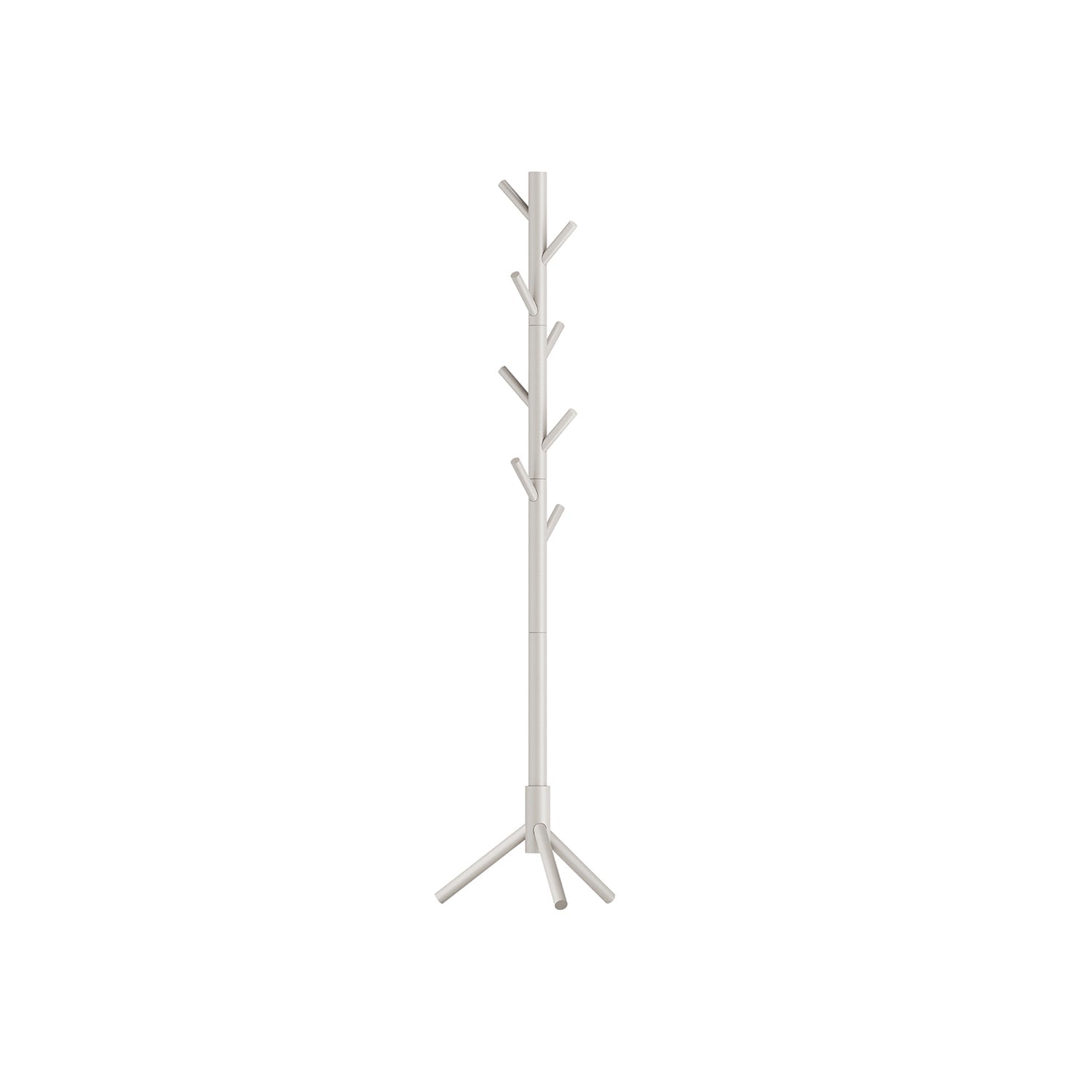 Coat Rack - Solid Wood - White - Freestanding with 8 Hooks for Entryway and Hallway
