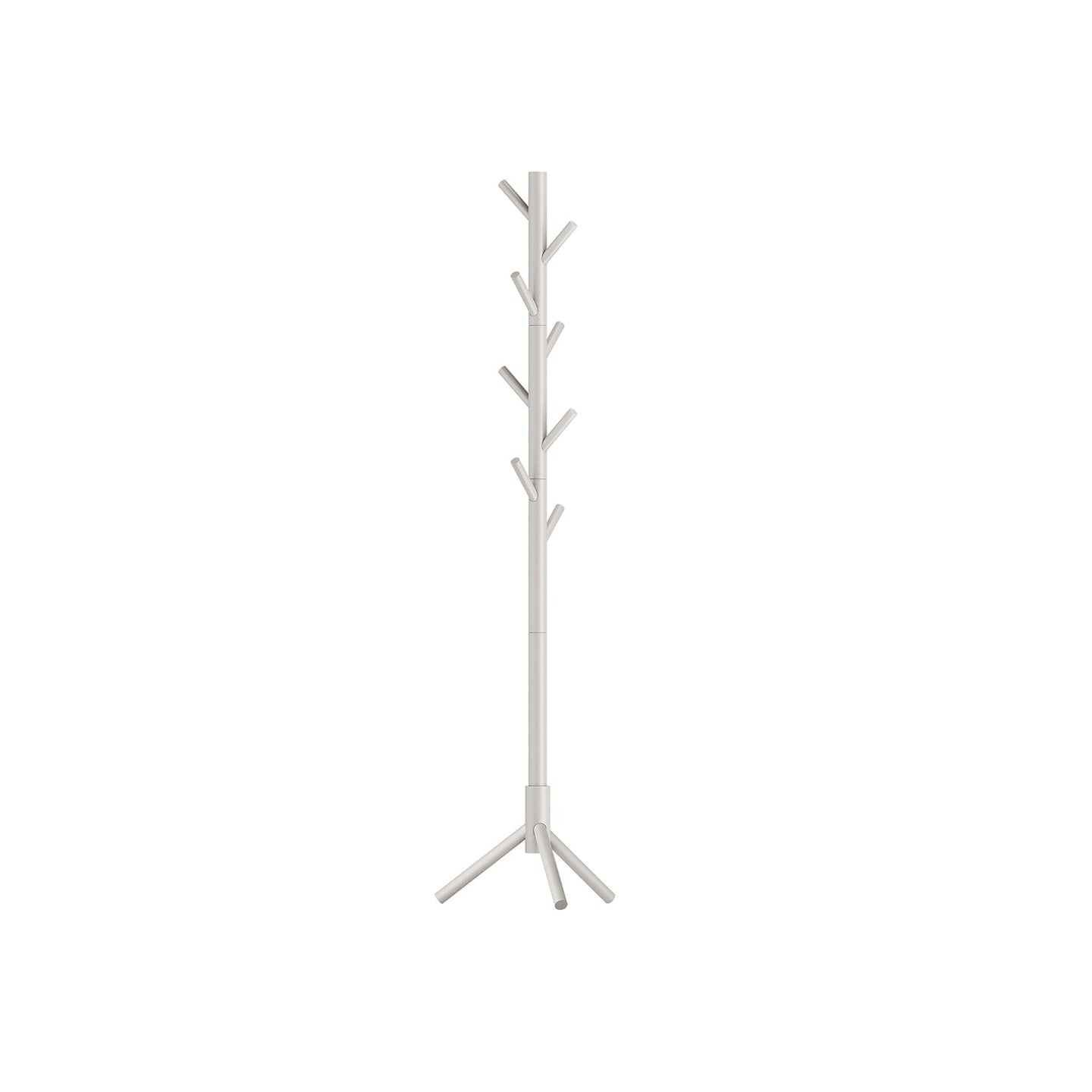 Coat Rack - Solid Wood - White - Freestanding with 8 Hooks for Entryway and Hallway