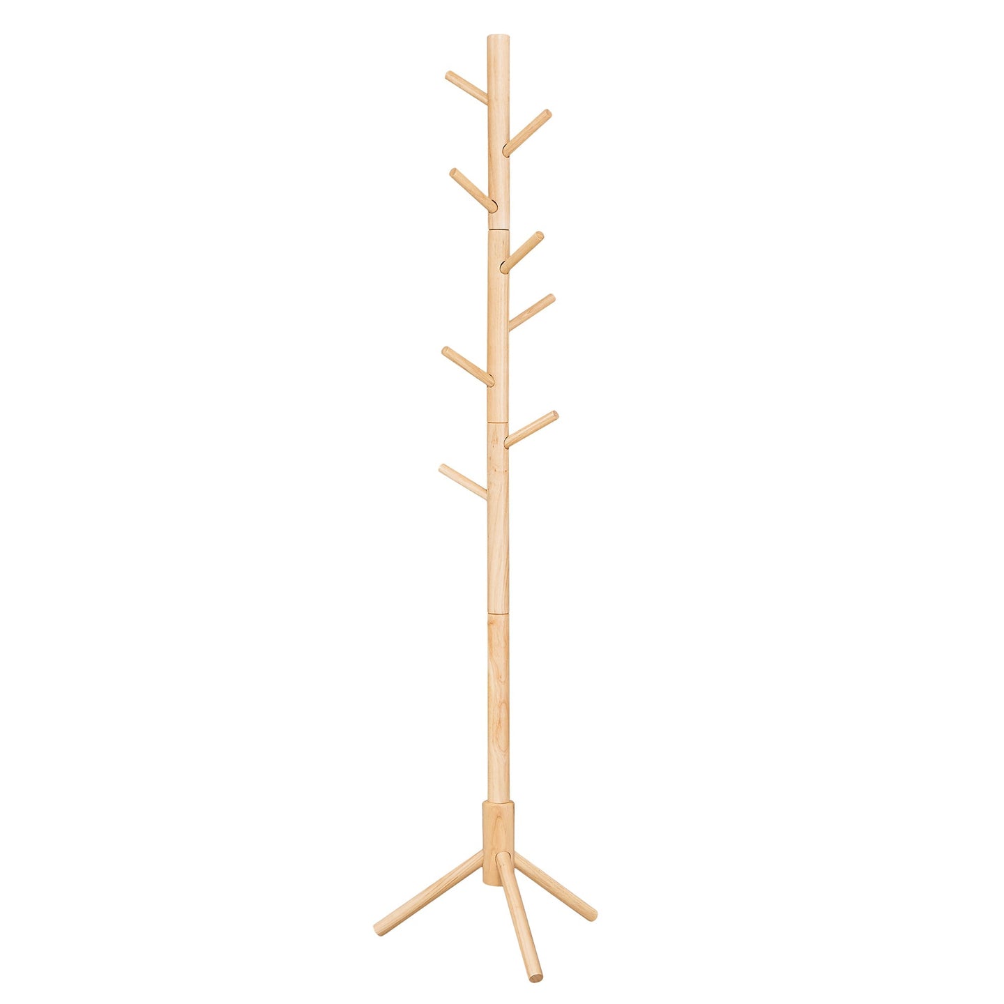 Wooden Coat Stand - Solid Wood - Black - Free Standing with 8 Hooks