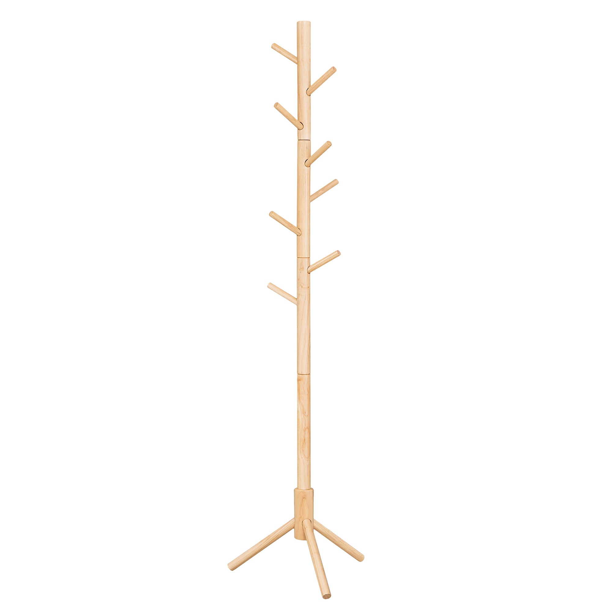 Coat Rack - Solid Wood - White - Freestanding with 8 Hooks for Entryway and Hallway
