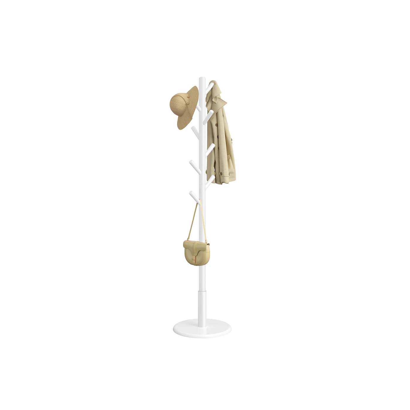 Coat Rack - Solid Wood - Cloud White - 8 Hooks for Entryway and Hallway