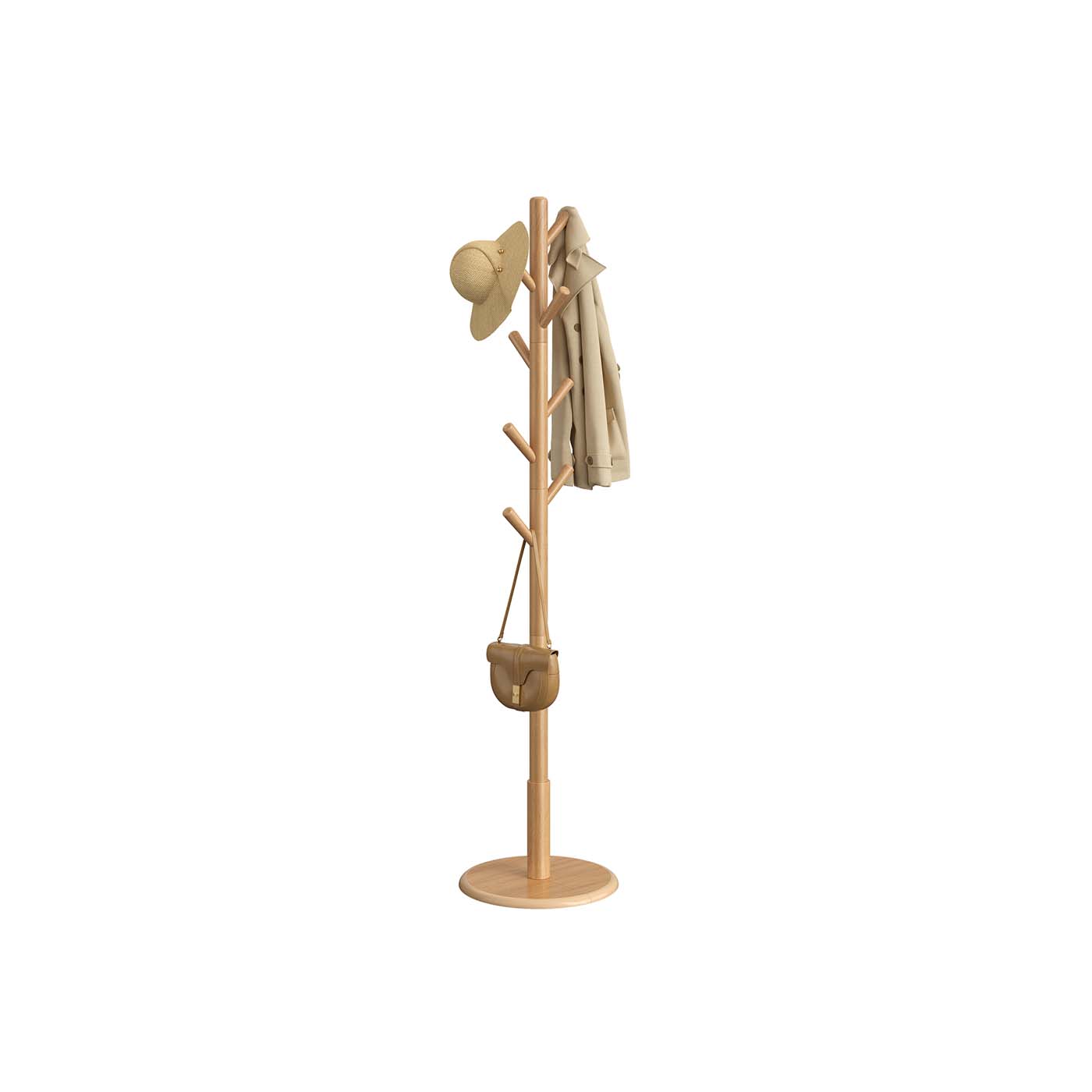 Coat Rack - Solid Wood - Cloud White - 8 Hooks for Entryway and Hallway