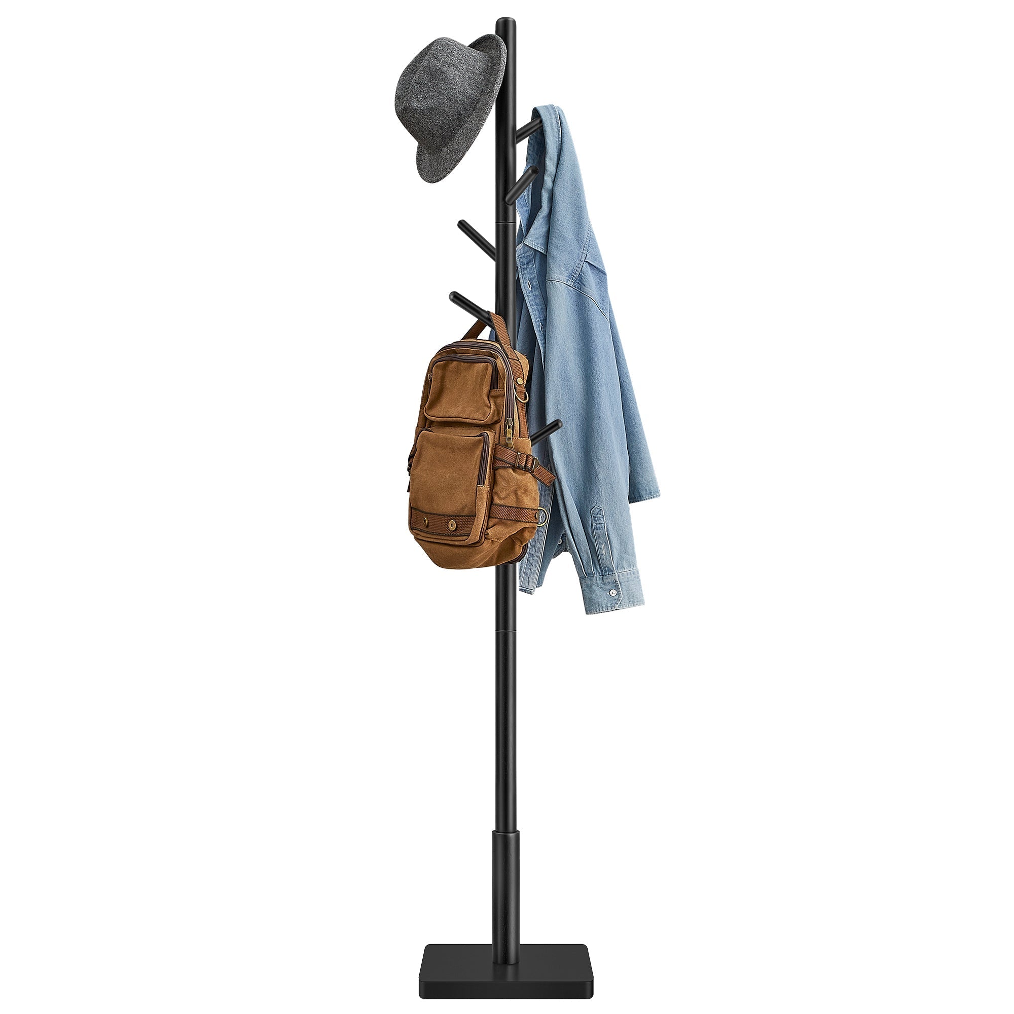 Free Standing Coat Rack - Solid Wood - White - 8 Hooks for Coats