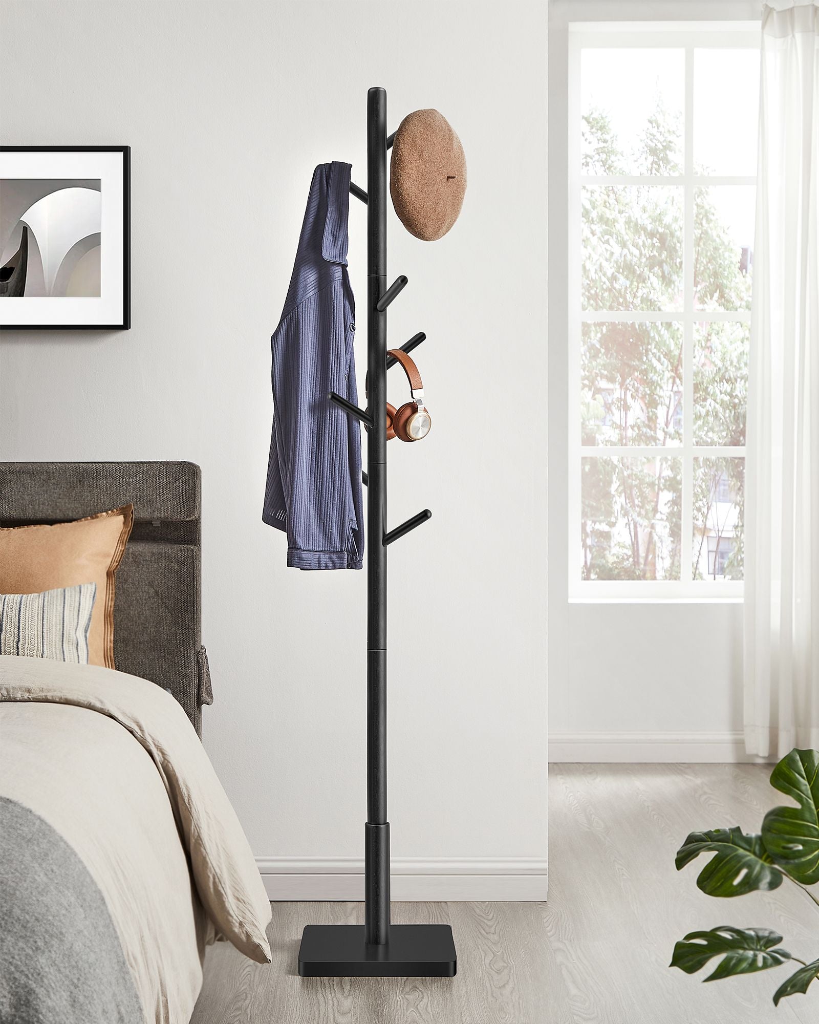Free Standing Coat Rack - Solid Wood - White - 8 Hooks for Coats