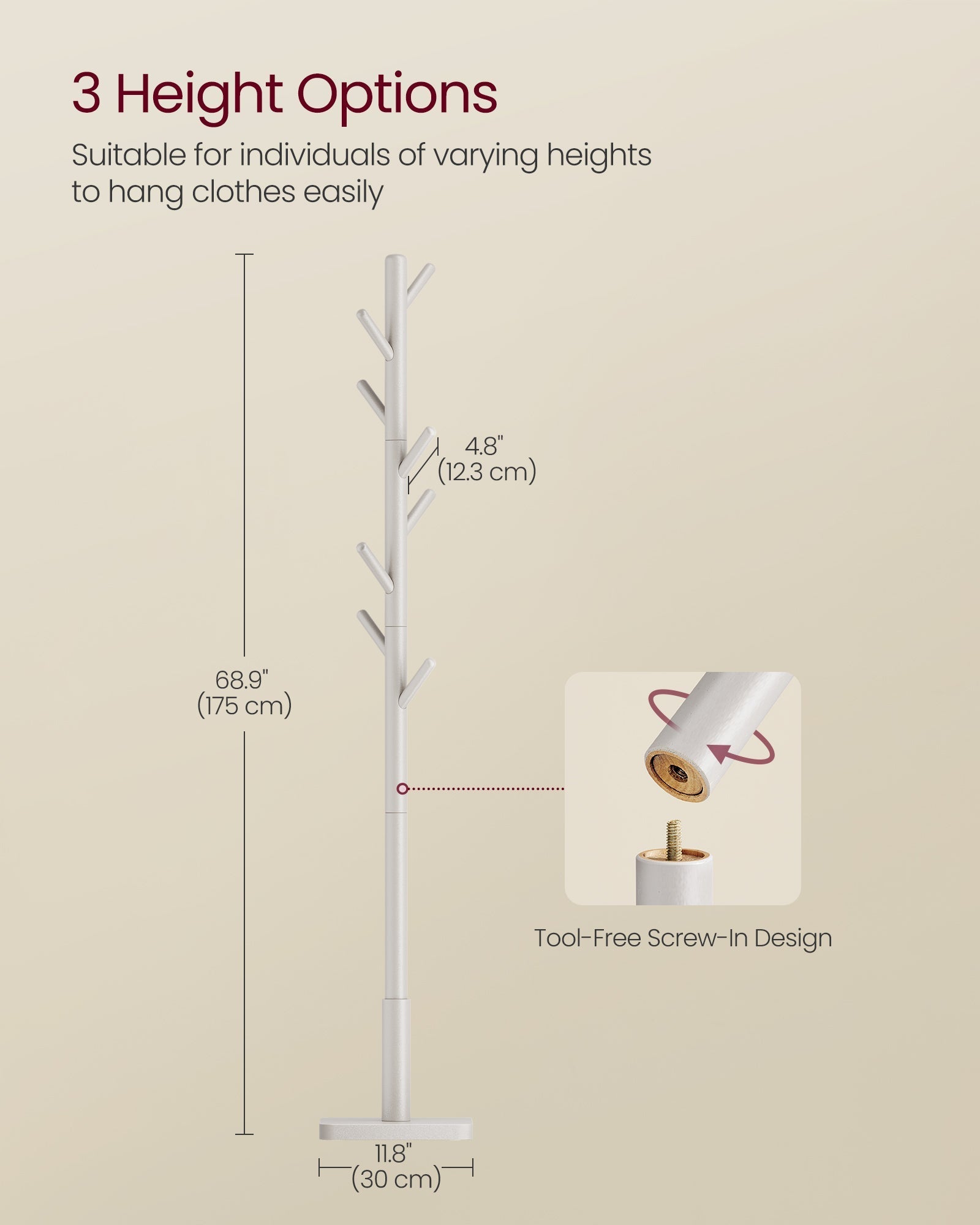 Solid Wood Coat Stand - White - Rubberwood