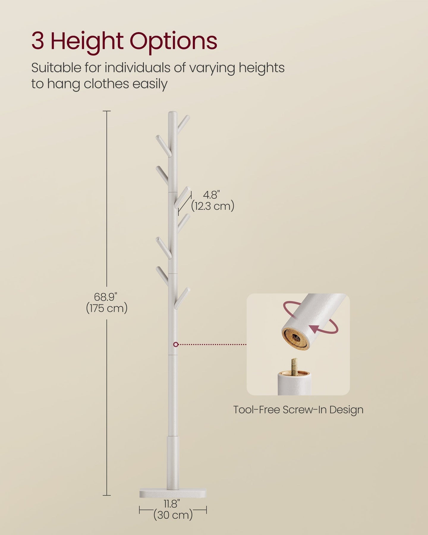 Solid Wood Coat Stand - White - Rubberwood
