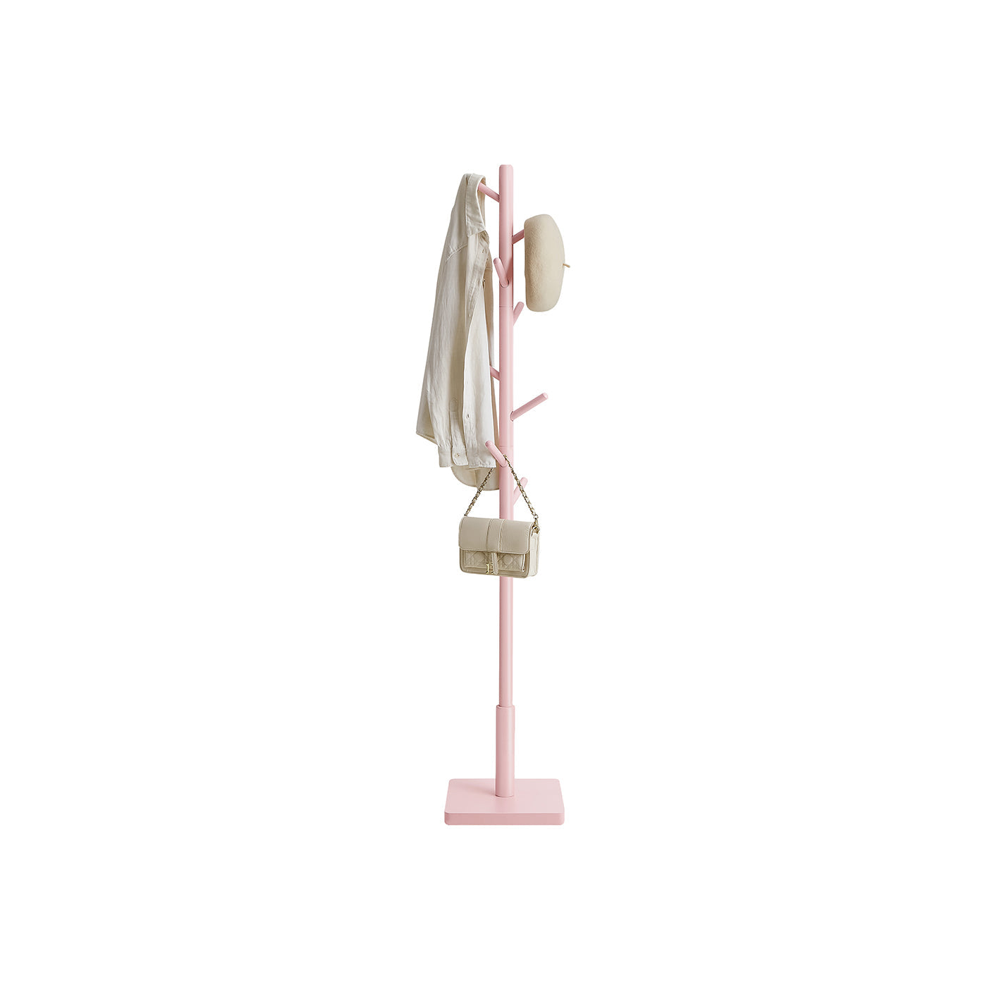 Free Standing Coat Rack - Solid Wood - White - 8 Hooks for Coats