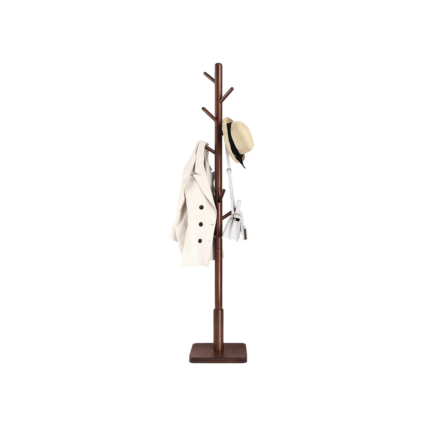 Coat Rack - Solid Wood - Dark Walnut - Free Standing with 8 Hooks