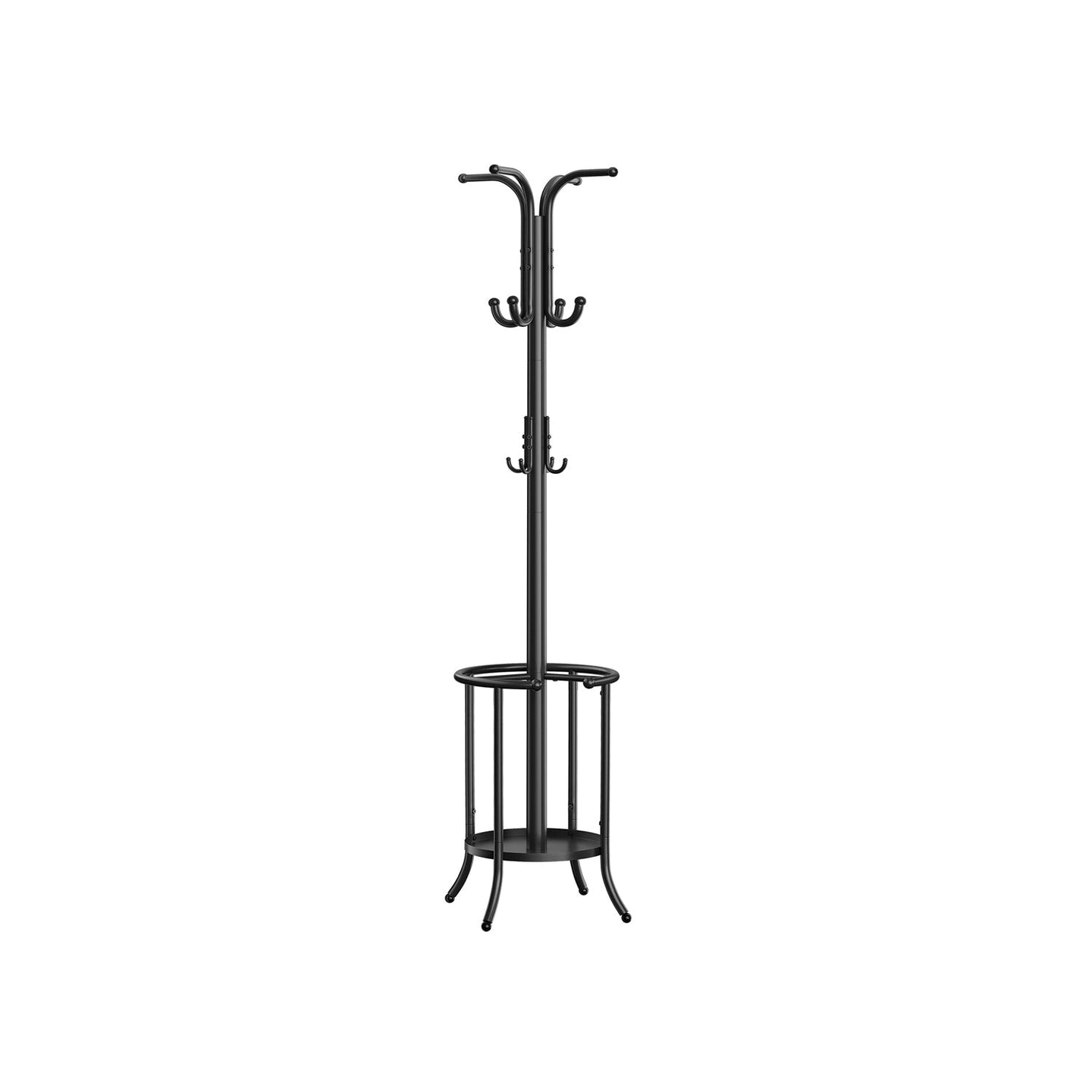 Freestanding Coat Rack - Metal - Ink Black - 12 Hooks with Umbrella Holder