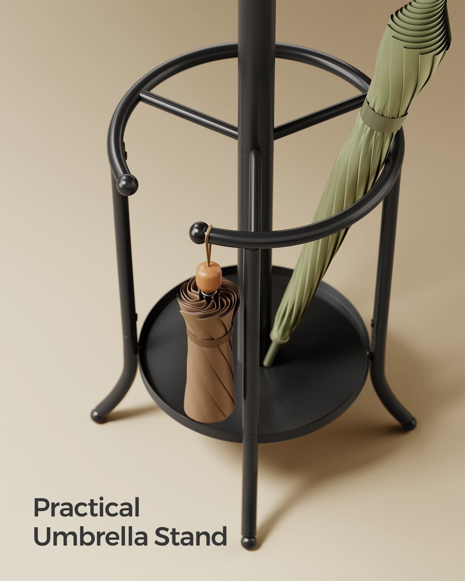 Freestanding Coat Rack - Metal - Ink Black - 12 Hooks with Umbrella Holder