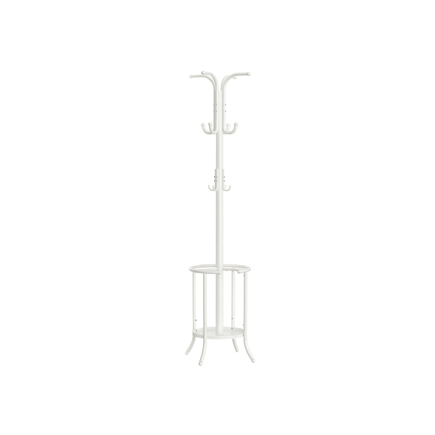 Freestanding Coat Rack - Metal - Pearl White - 12 Hooks with Umbrella Holder