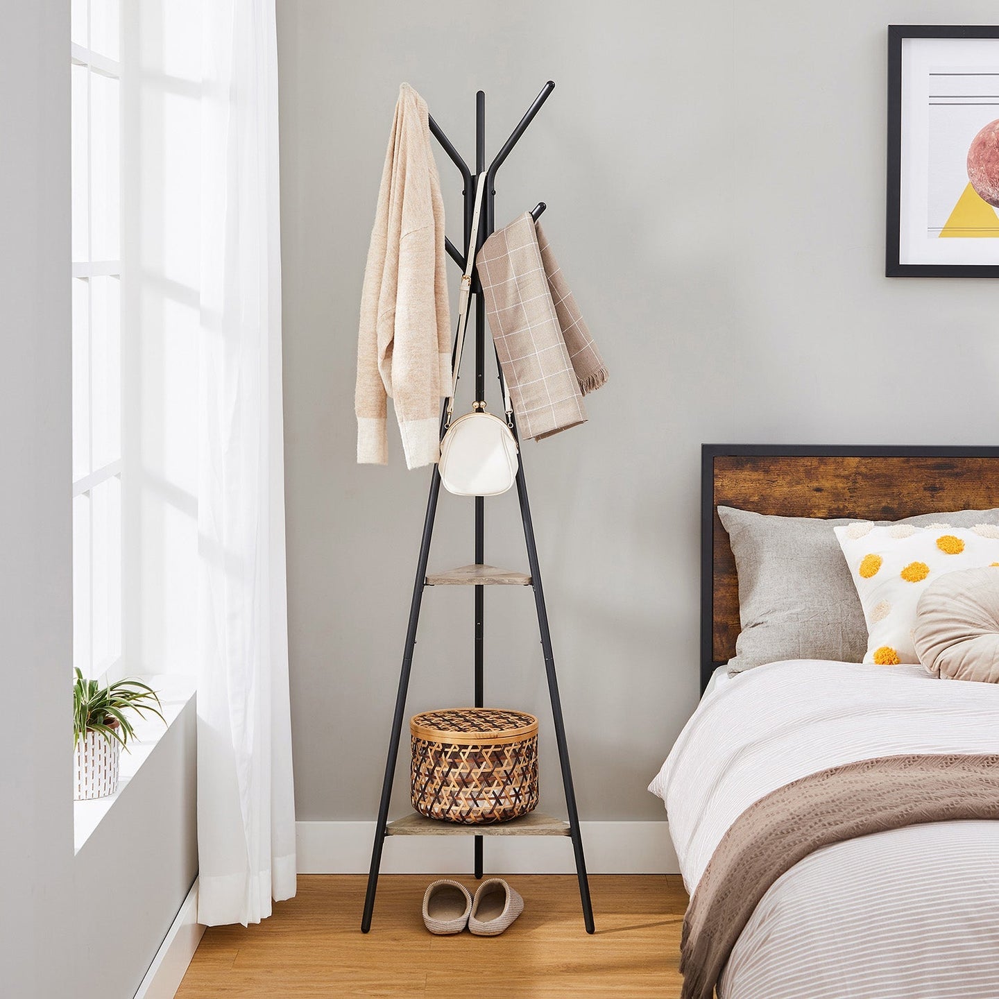Free-Standing Coat Rack - Metal - Greige and Black