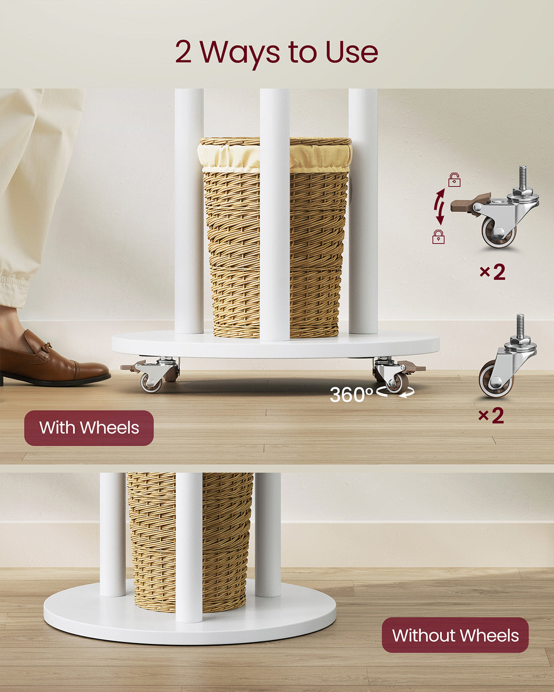 Freestanding Coat Rack Stand - Wood - Ink Black - 11 Hooks and 3 Shelves with Removable Wheels