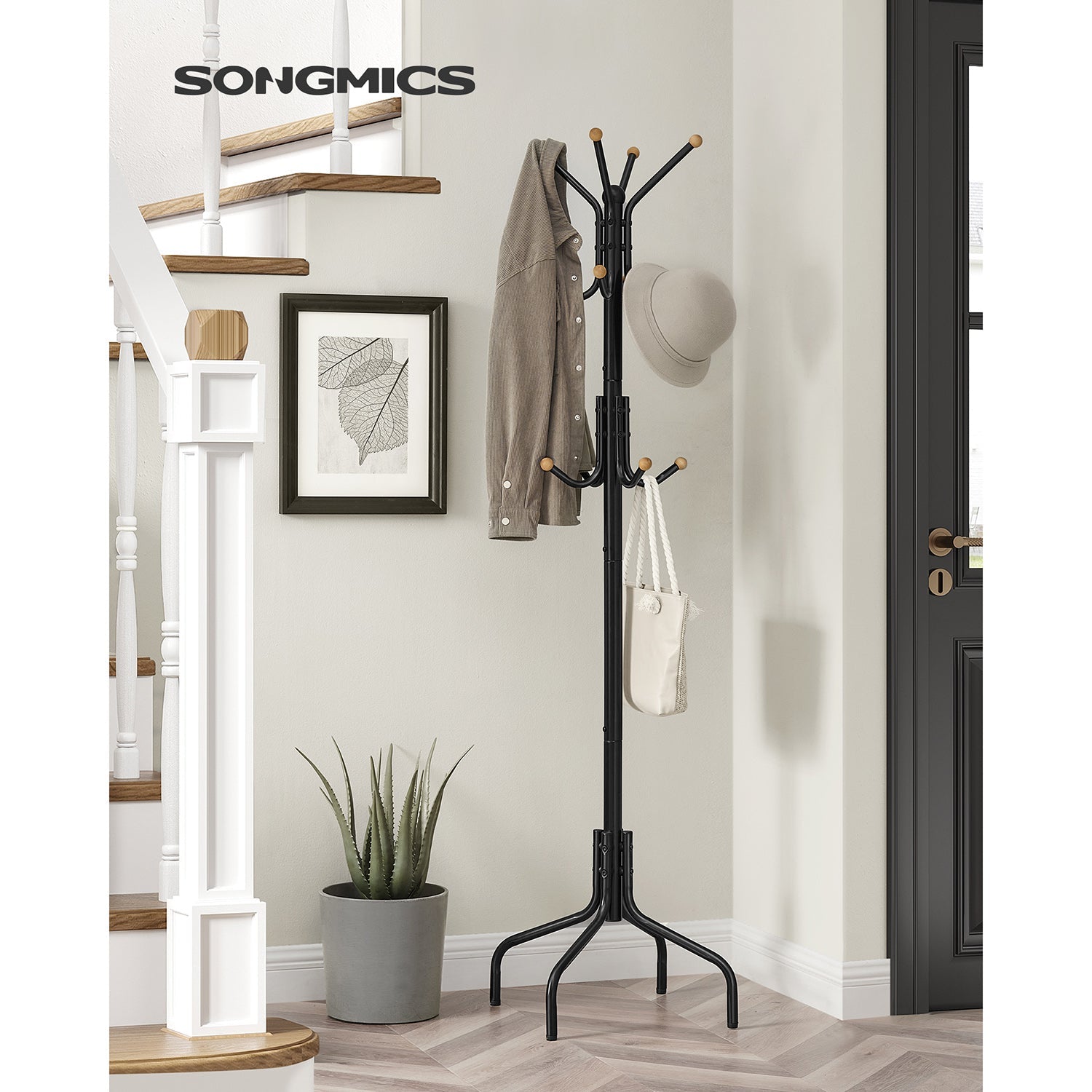 Coat Stand - Metal - Black - 12 Hooks for Coats