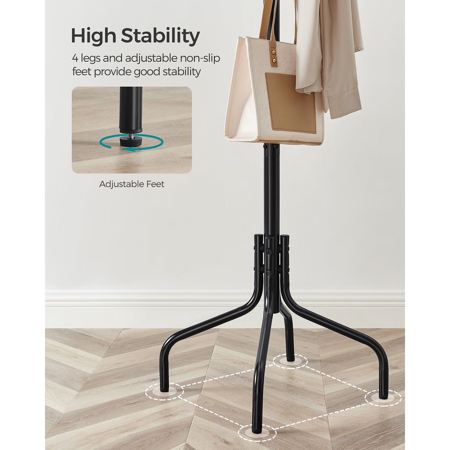 Coat Stand - Metal - Black - 12 Hooks for Coats